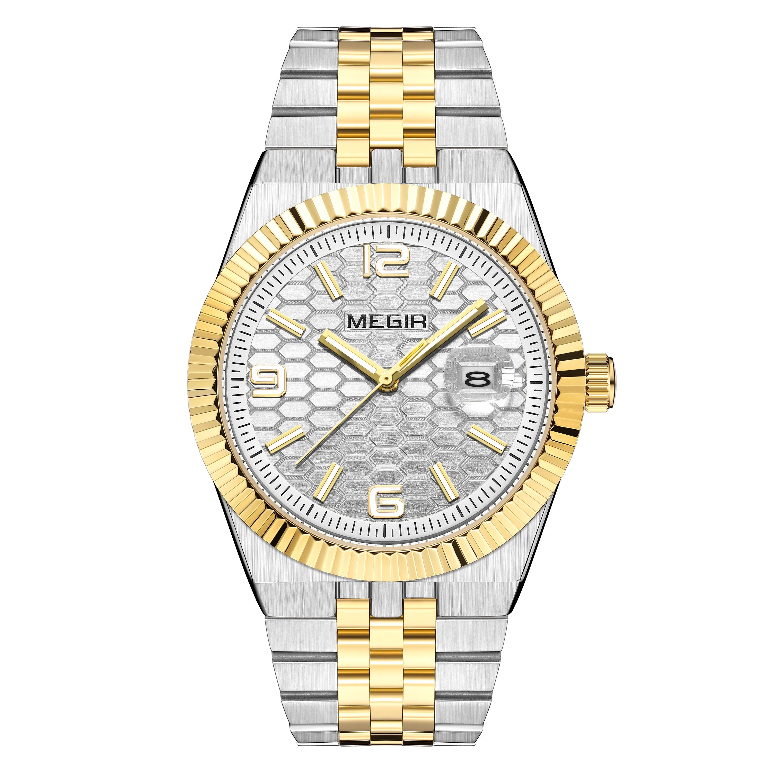 MEGIR Original Men Business Leisure Watches Stainless Steel Bracelet Quartz Wristwatch Waterproof Luminous Date Clock Reloj Hombre 1101-10