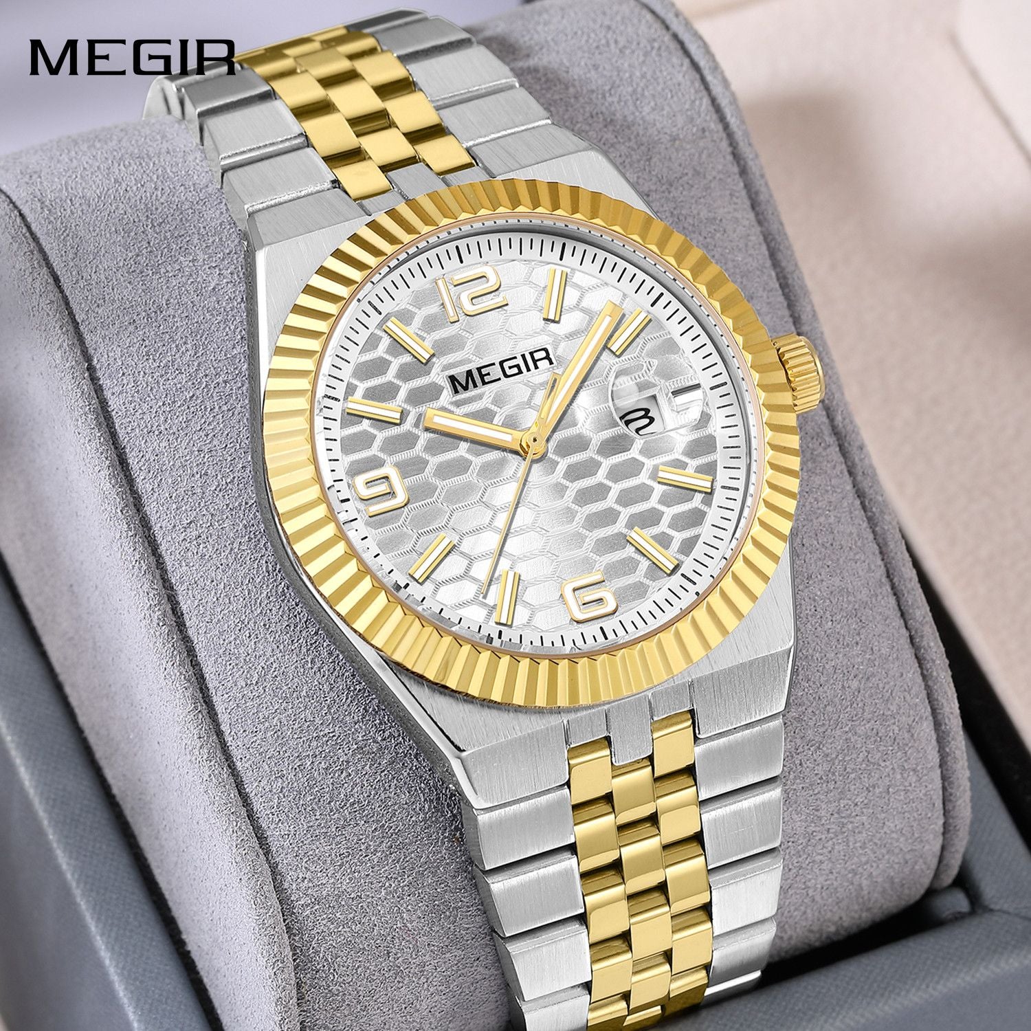 MEGIR Original Men Business Leisure Watches Stainless Steel Bracelet Quartz Wristwatch Waterproof Luminous Date Clock Reloj Hombre 1101-0