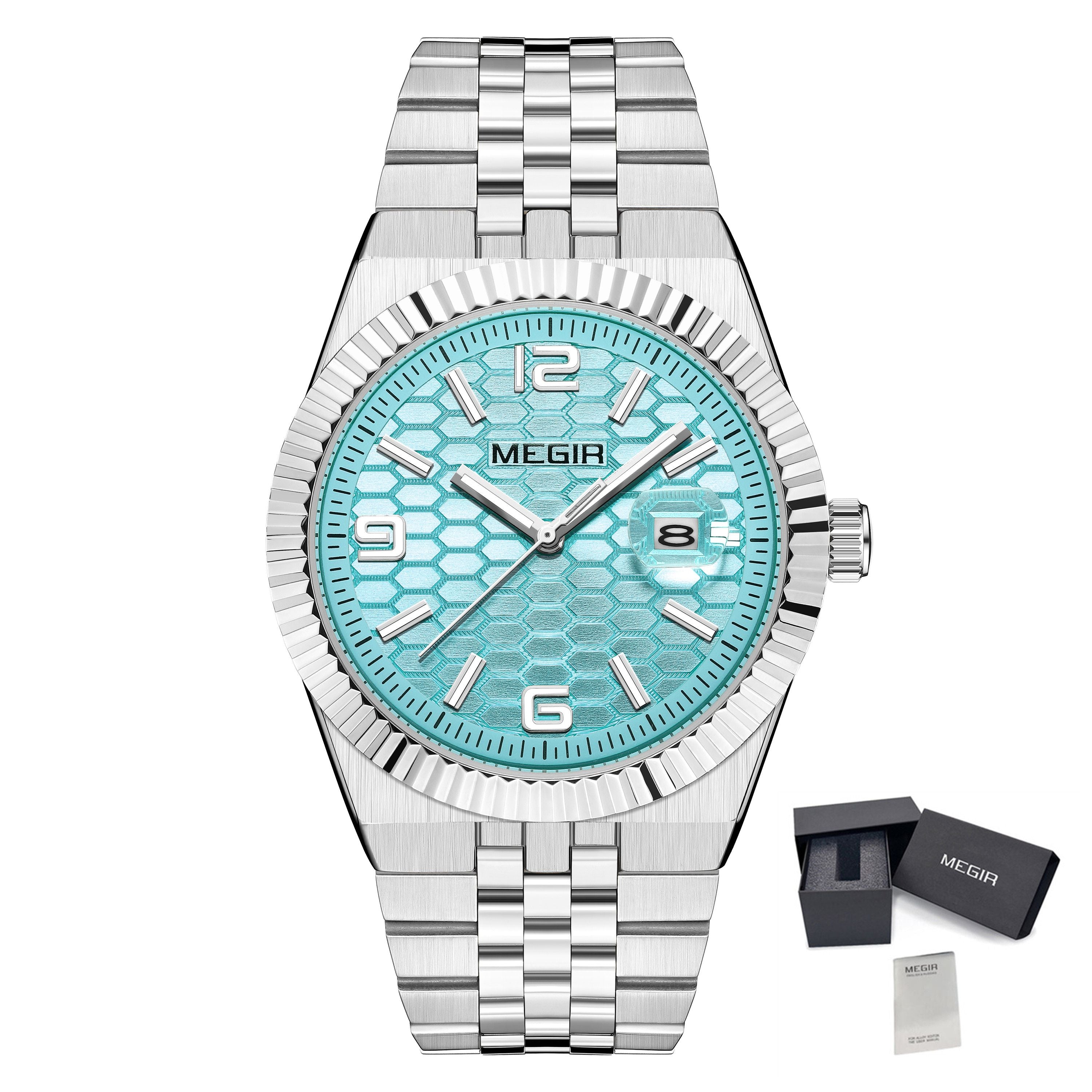 MEGIR Original Men Business Leisure Watches Stainless Steel Bracelet Quartz Wristwatch Waterproof Luminous Date Clock Reloj Hombre 1101-19