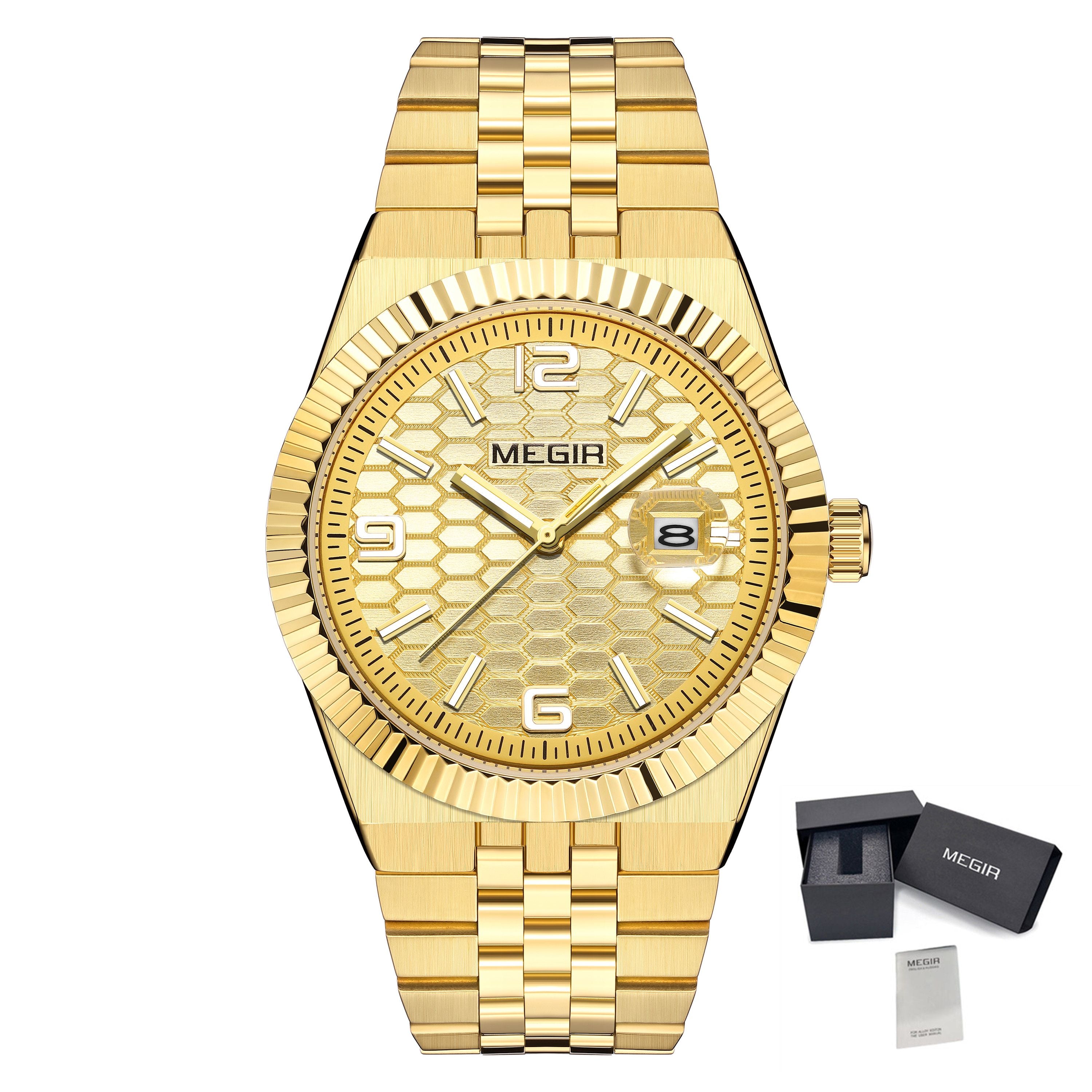 MEGIR Original Men Business Leisure Watches Stainless Steel Bracelet Quartz Wristwatch Waterproof Luminous Date Clock Reloj Hombre 1101-17