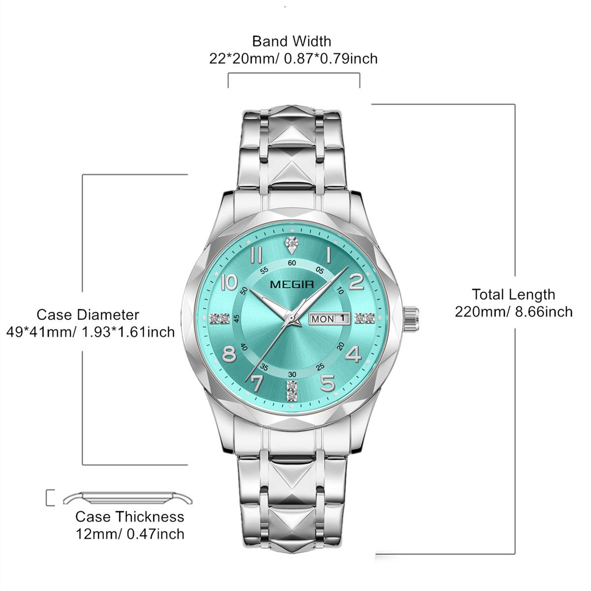 MEGIR Luxury Business Men Watches Stainless Steel Strap Clock Quartz Casual Wristwatch Waterproof Calendar Week Display 1093-7