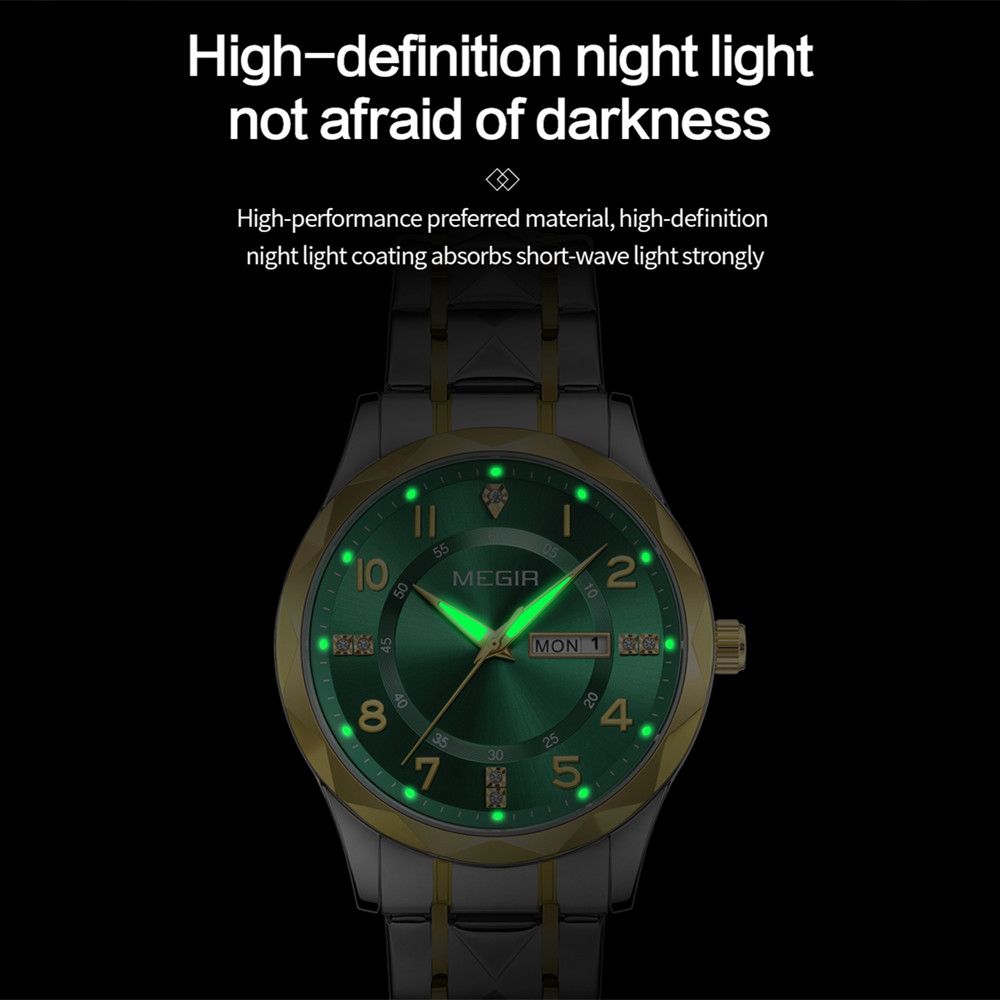 MEGIR Luxury Business Men Watches Stainless Steel Strap Clock Quartz Casual Wristwatch Waterproof Calendar Week Display 1093-8