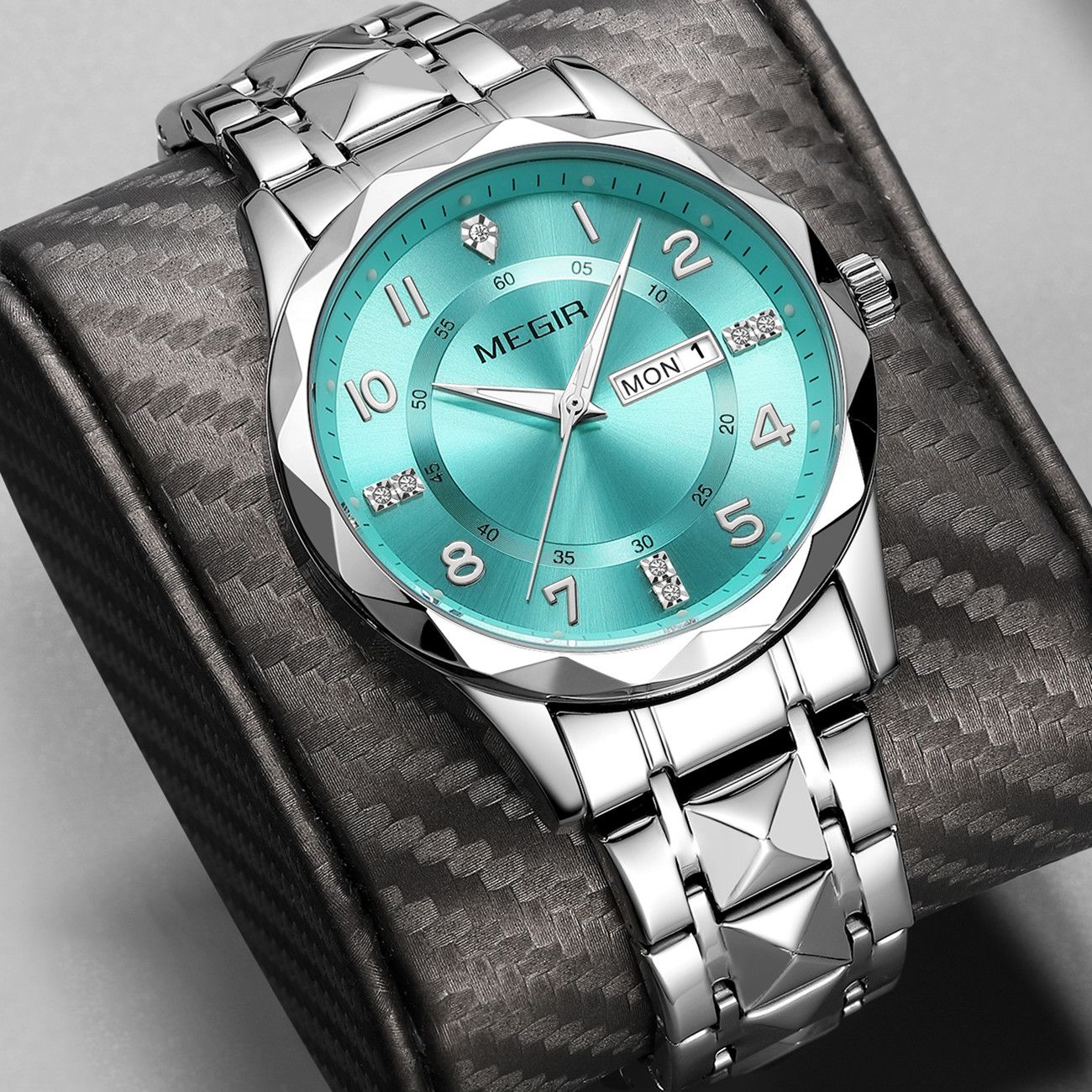 MEGIR Luxury Business Men Watches Stainless Steel Strap Clock Quartz Casual Wristwatch Waterproof Calendar Week Display 1093-2