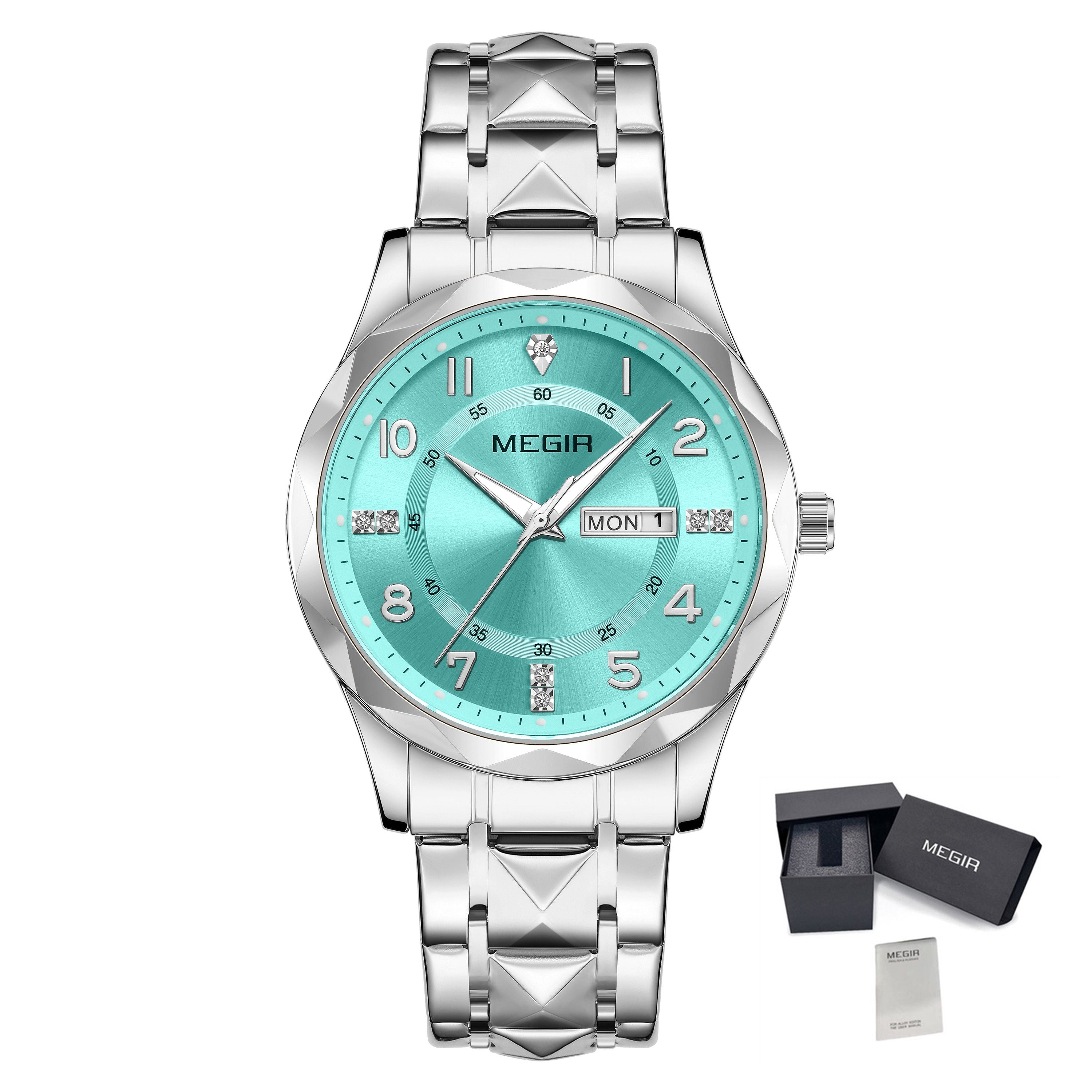 MEGIR Luxury Business Men Watches Stainless Steel Strap Clock Quartz Casual Wristwatch Waterproof Calendar Week Display 1093-16