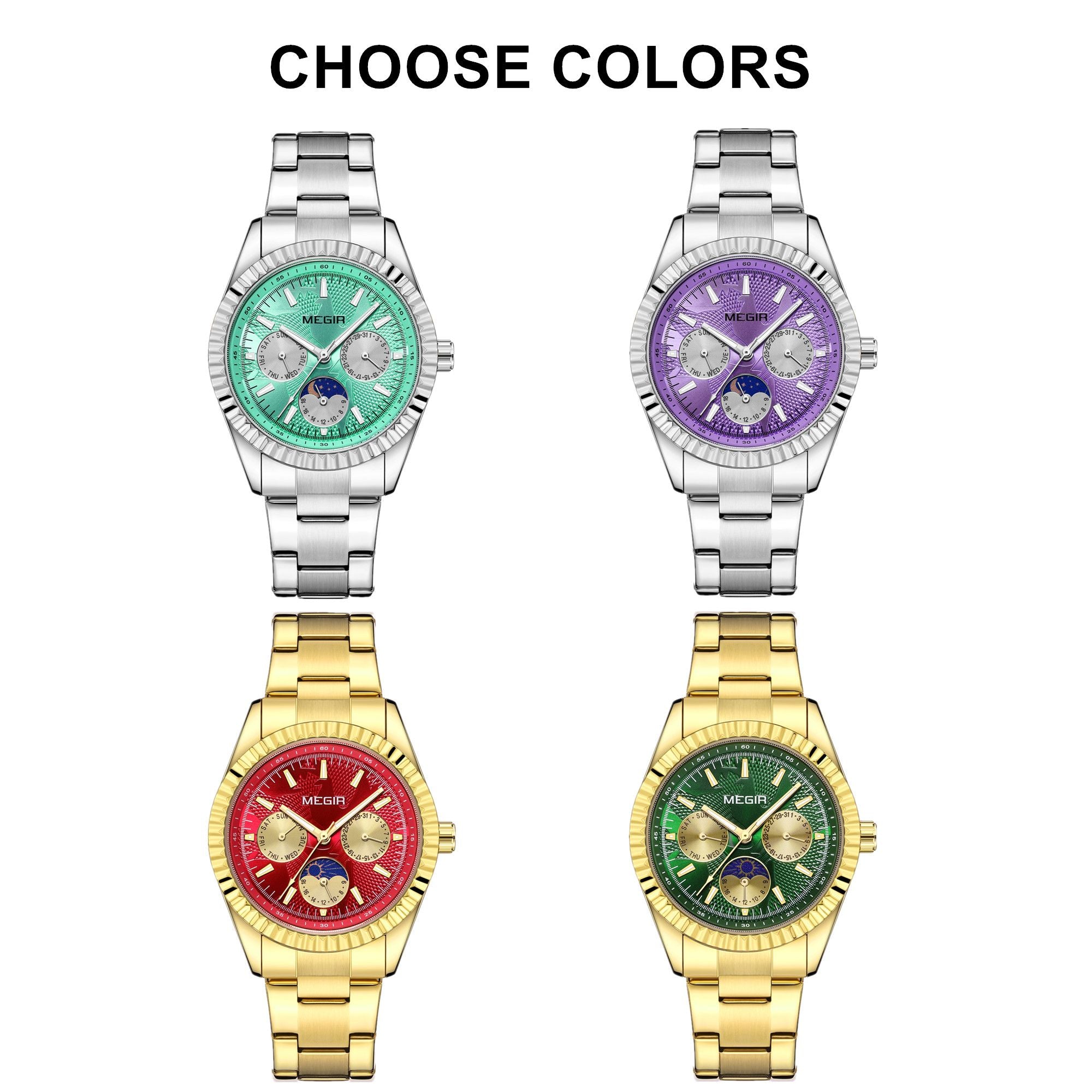 MEGIR Business Men Watch Waterproof Luminous Man Casual Quartz Wristwatch Clock Calendar Week Display Relogio Masculino 1102-6