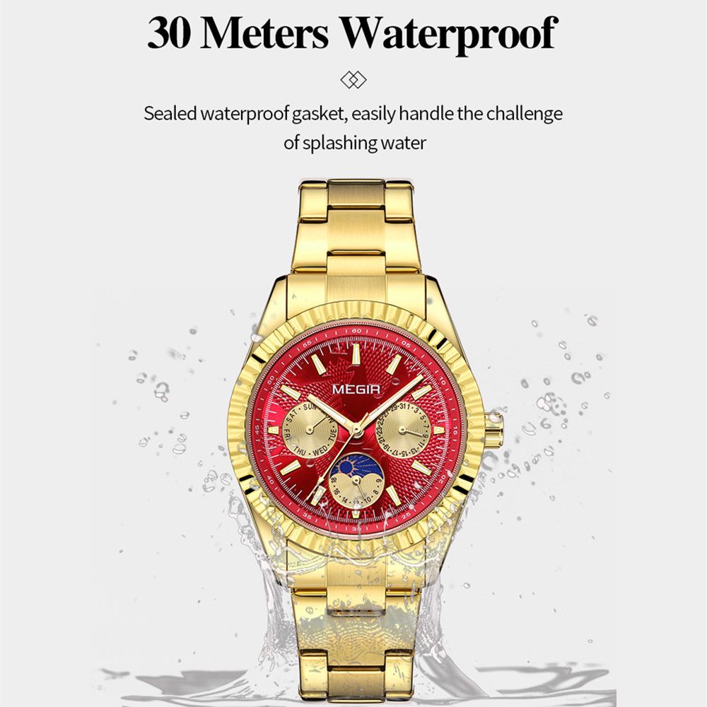 MEGIR Business Men Watch Waterproof Luminous Man Casual Quartz Wristwatch Clock Calendar Week Display Relogio Masculino 1102-9