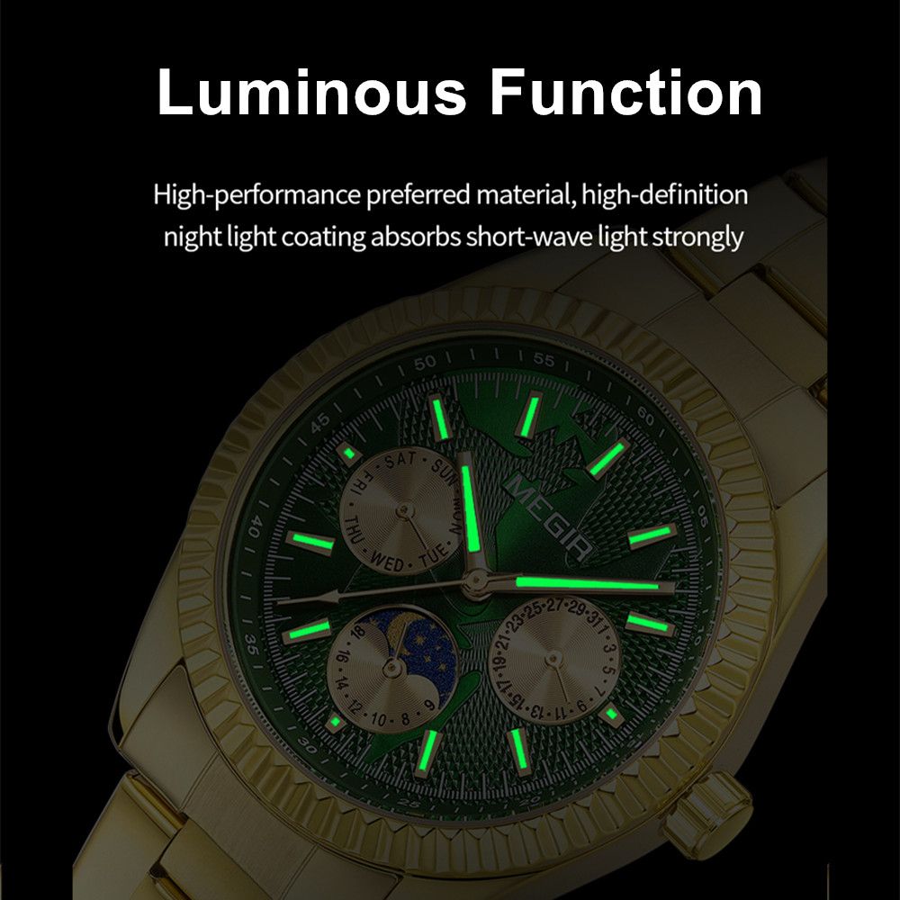 MEGIR Business Men Watch Waterproof Luminous Man Casual Quartz Wristwatch Clock Calendar Week Display Relogio Masculino 1102-8