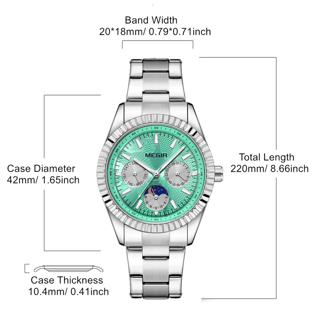 MEGIR Business Men Watch Waterproof Luminous Man Casual Quartz Wristwatch Clock Calendar Week Display Relogio Masculino 1102-7