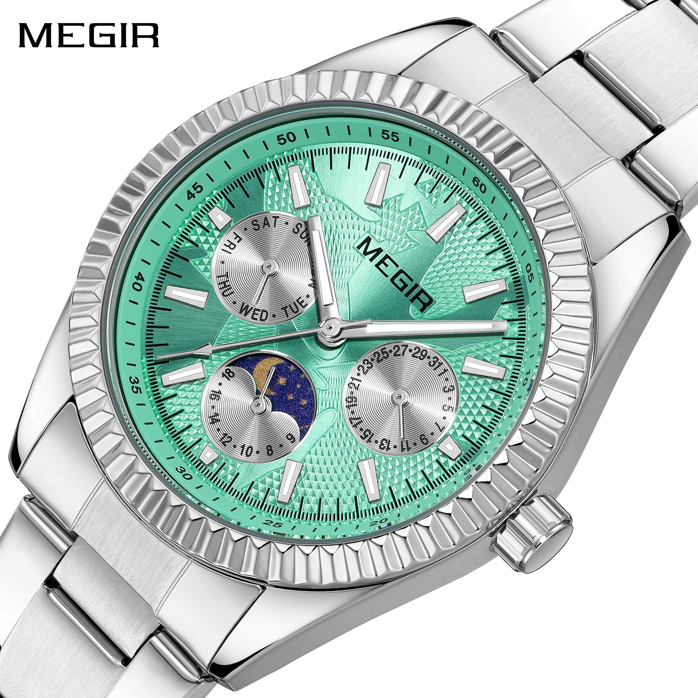 MEGIR Business Men Watch Waterproof Luminous Man Casual Quartz Wristwatch Clock Calendar Week Display Relogio Masculino 1102-0