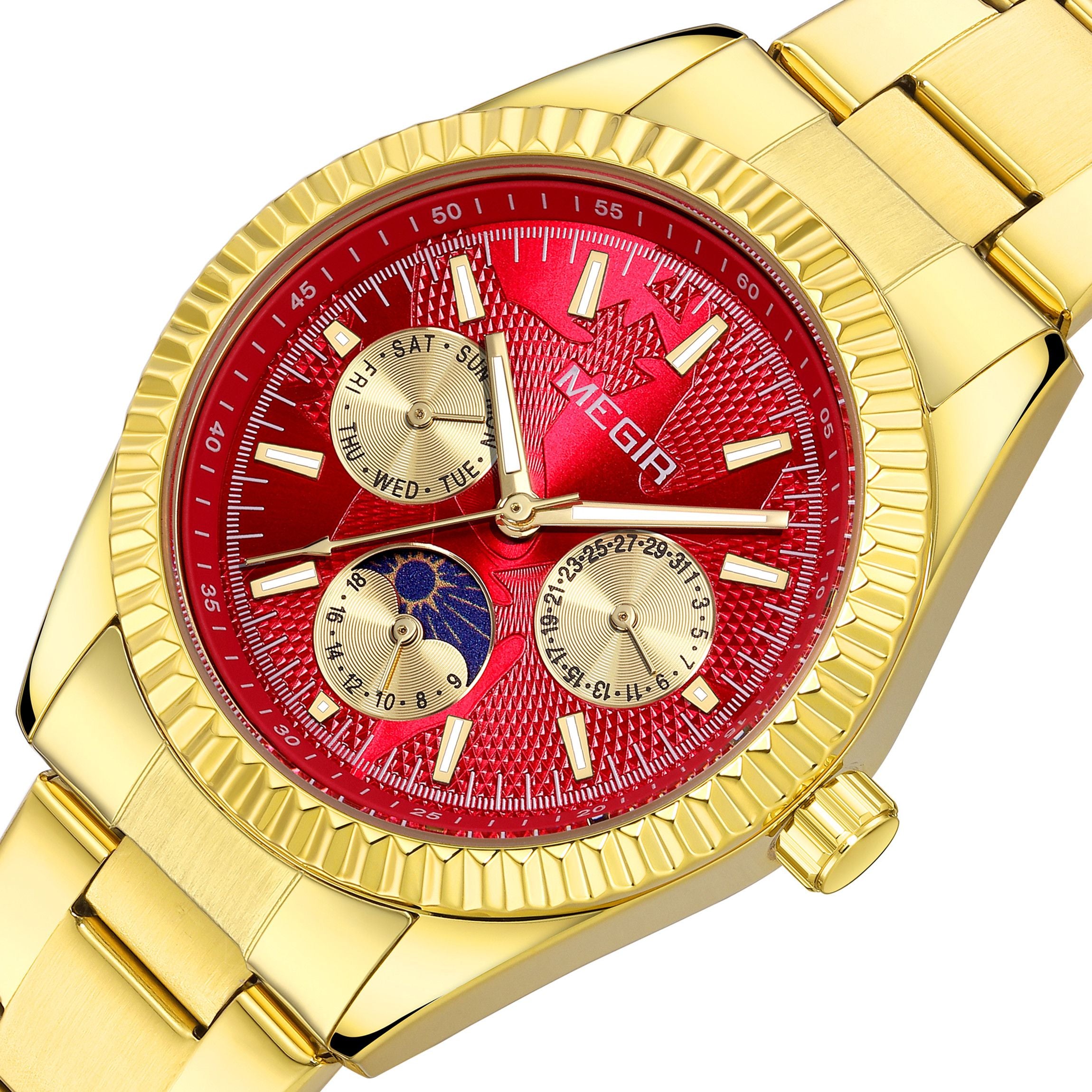 MEGIR Business Men Watch Waterproof Luminous Man Casual Quartz Wristwatch Clock Calendar Week Display Relogio Masculino 1102-12