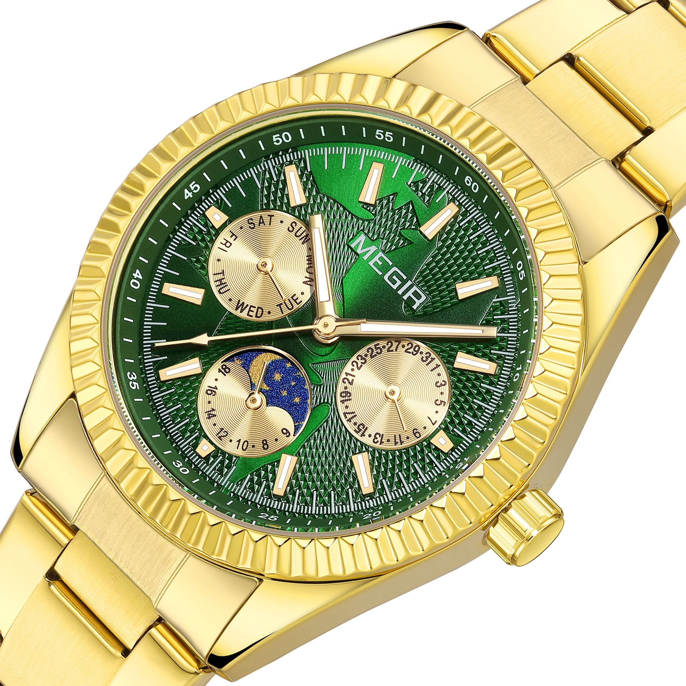 MEGIR Business Men Watch Waterproof Luminous Man Casual Quartz Wristwatch Clock Calendar Week Display Relogio Masculino 1102-11