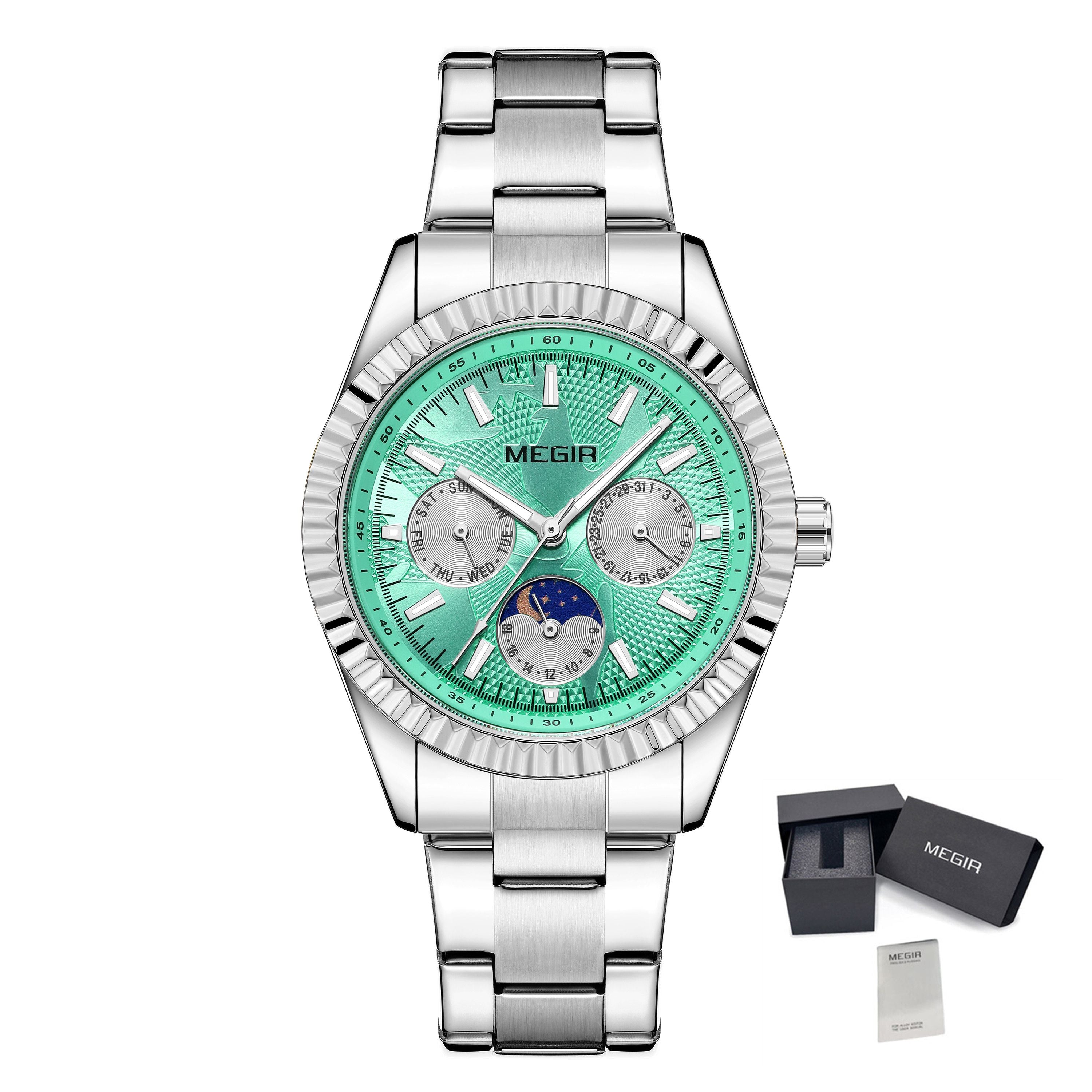 MEGIR Business Men Watch Waterproof Luminous Man Casual Quartz Wristwatch Clock Calendar Week Display Relogio Masculino 1102-17