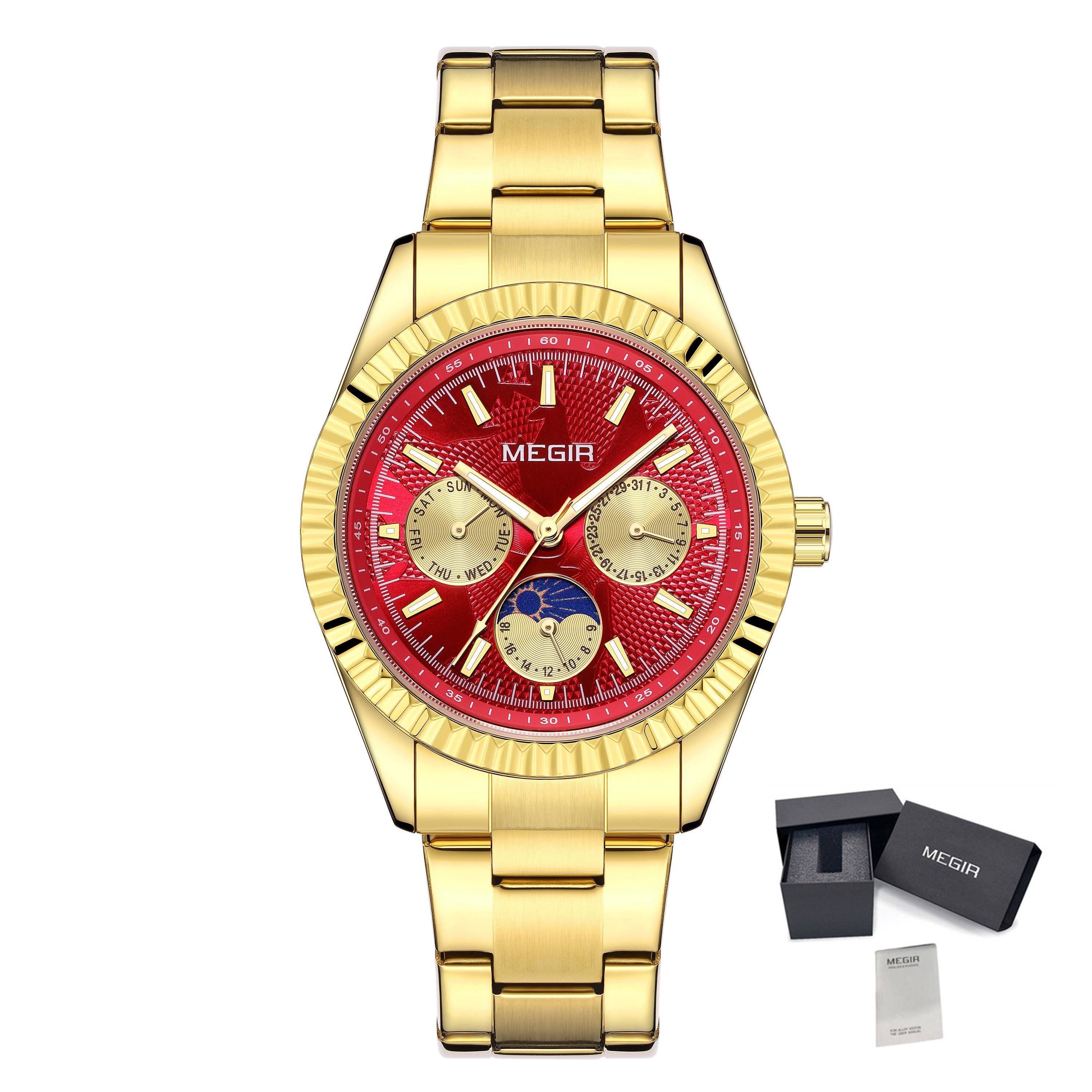 MEGIR Business Men Watch Waterproof Luminous Man Casual Quartz Wristwatch Clock Calendar Week Display Relogio Masculino 1102-14