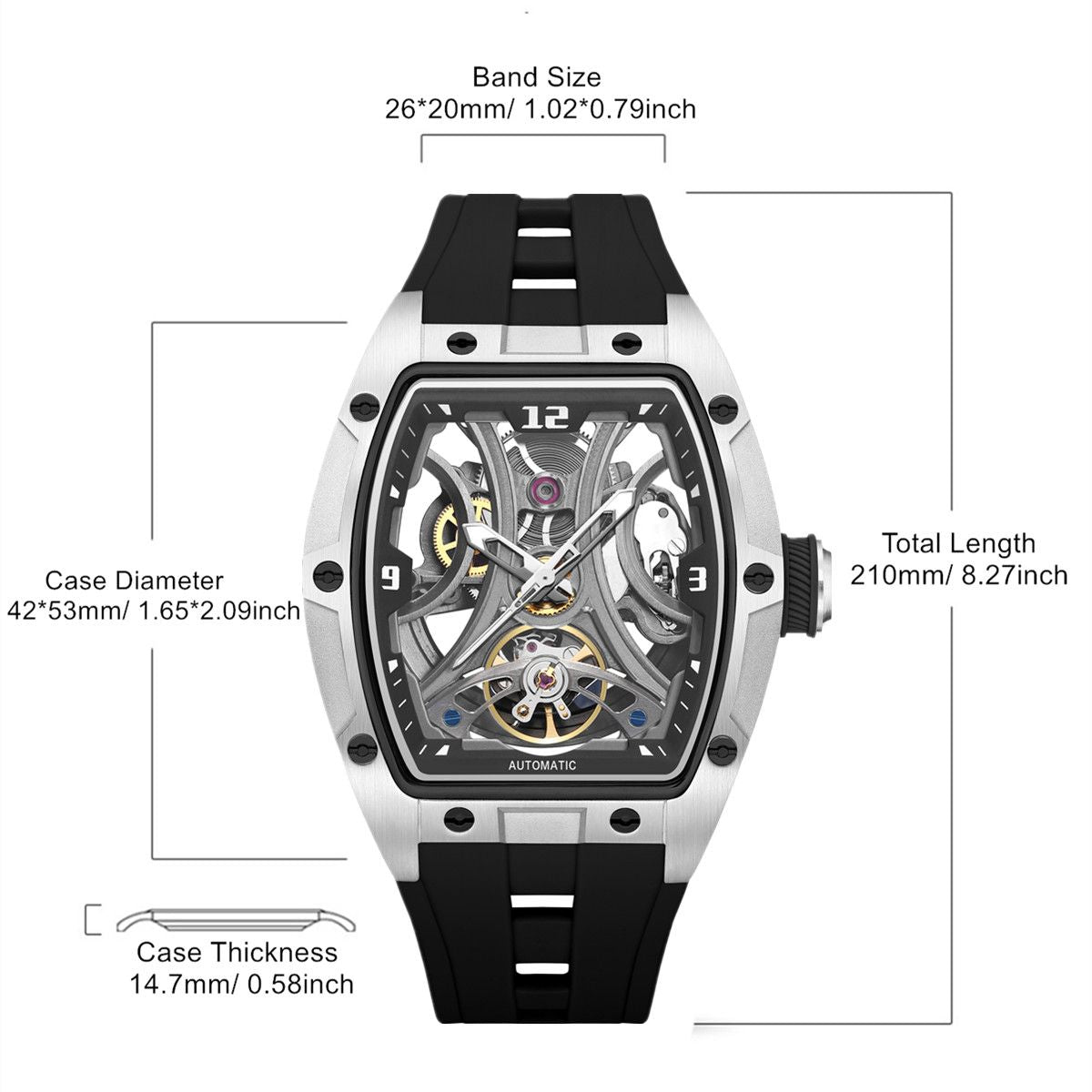 MEGIR Skeleton Dial Men Watches Luxury Automatic Mechanical Sport Watch Stainless Steel Case Man Wristwatch Clock Reloj Hombre 2245-7