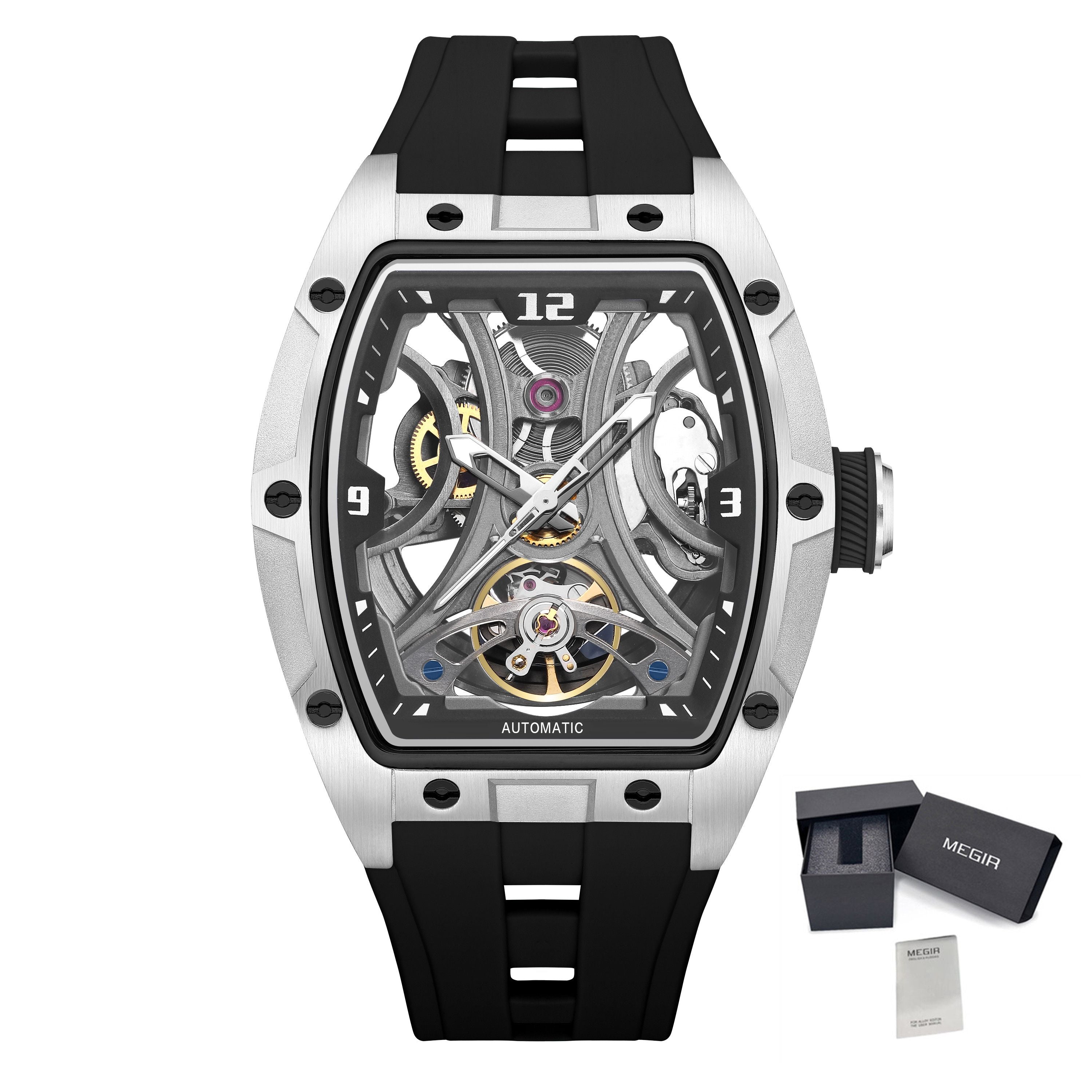 MEGIR Skeleton Dial Men Watches Luxury Automatic Mechanical Sport Watch Stainless Steel Case Man Wristwatch Clock Reloj Hombre 2245-17