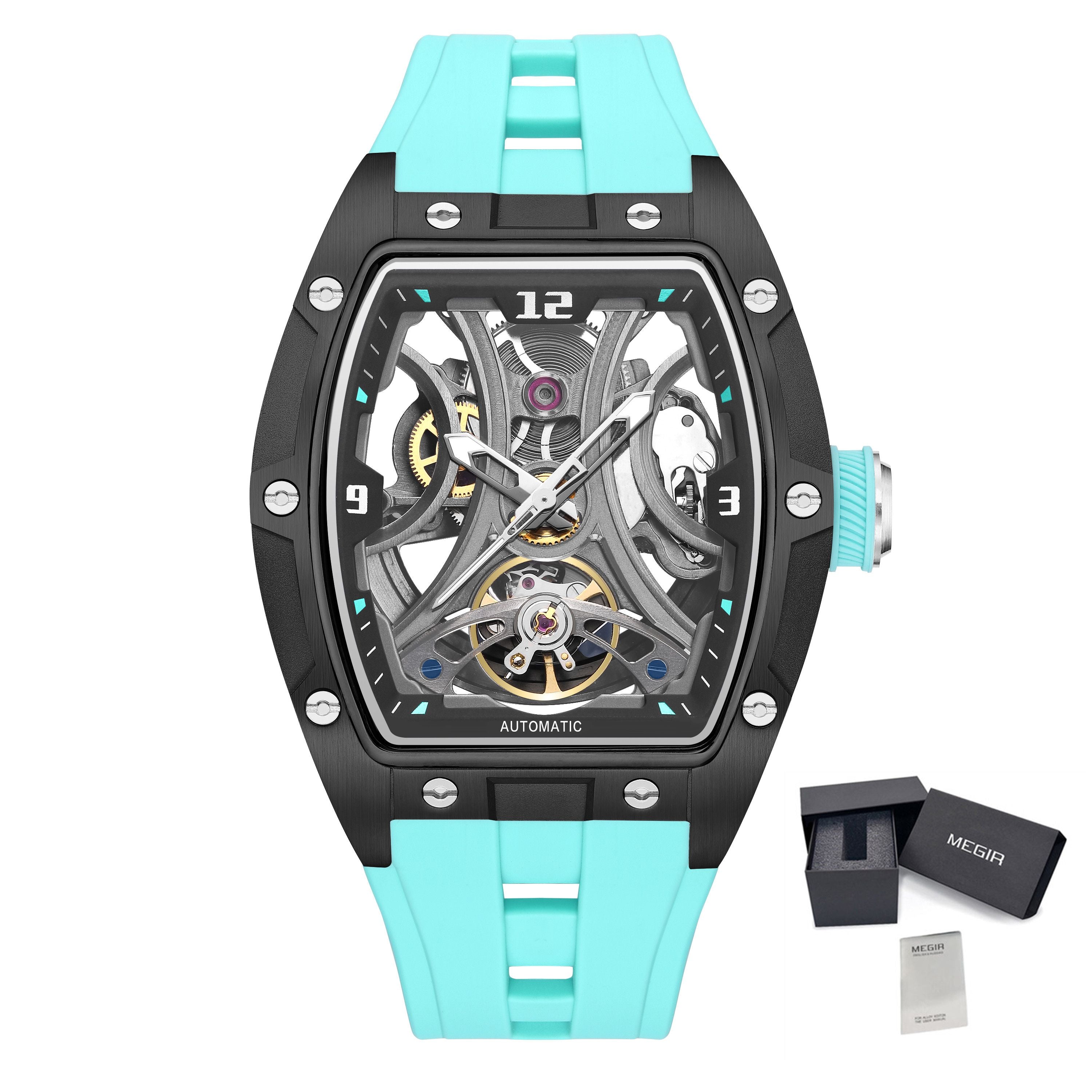 MEGIR Skeleton Dial Men Watches Luxury Automatic Mechanical Sport Watch Stainless Steel Case Man Wristwatch Clock Reloj Hombre 2245-16