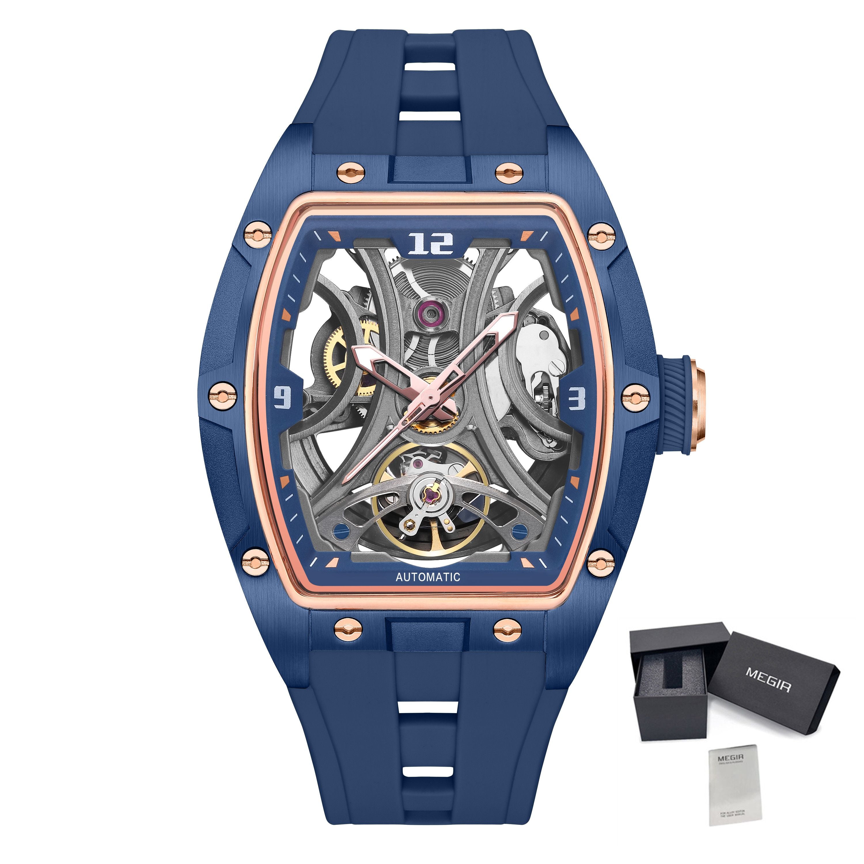 MEGIR Skeleton Dial Men Watches Luxury Automatic Mechanical Sport Watch Stainless Steel Case Man Wristwatch Clock Reloj Hombre 2245-14