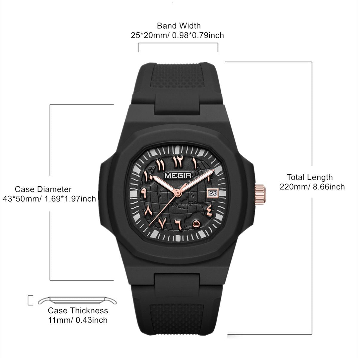 MEGIR 43MM Irregular Dial Men Watches Quartz Waterproof Sport Casual Wristwatch Clock Date Gifts for Man Reloj Hombre 8119-7