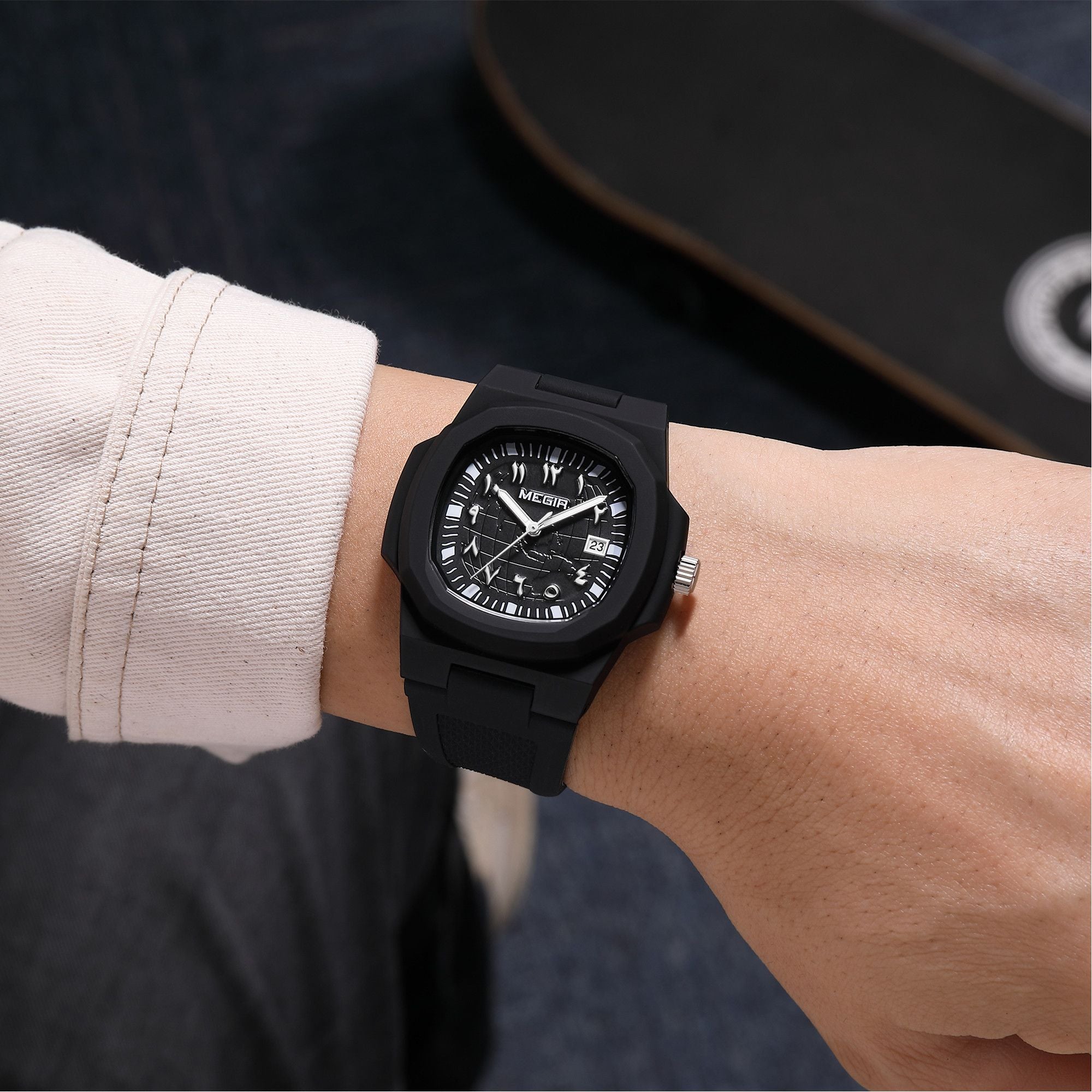 MEGIR 43MM Irregular Dial Men Watches Quartz Waterproof Sport Casual Wristwatch Clock Date Gifts for Man Reloj Hombre 8119-1