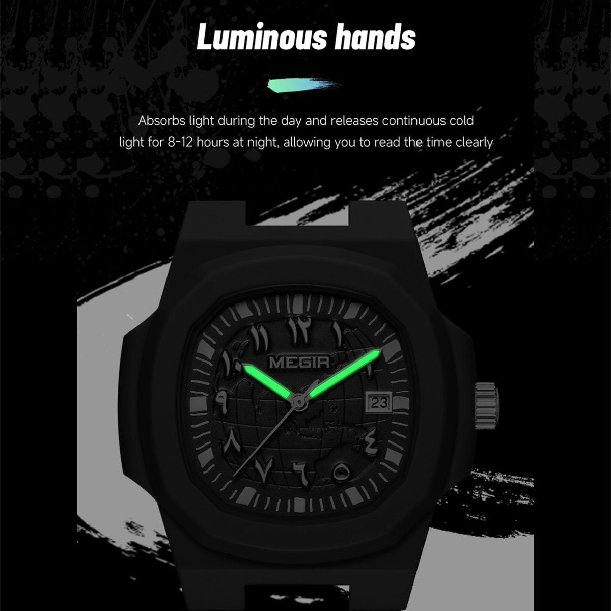 MEGIR 43MM Irregular Dial Men Watches Quartz Waterproof Sport Casual Wristwatch Clock Date Gifts for Man Reloj Hombre 8119-8