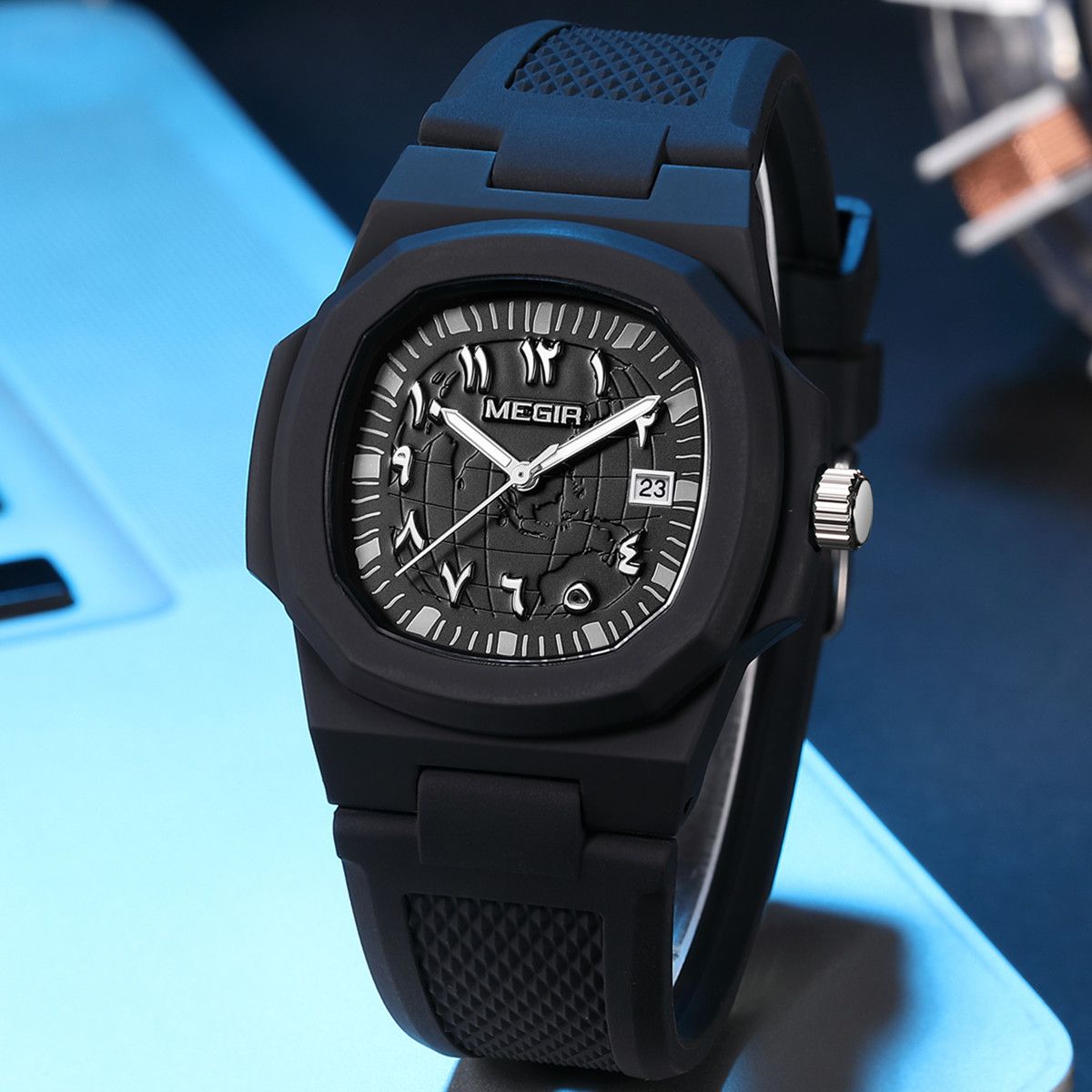 MEGIR 43MM Irregular Dial Men Watches Quartz Waterproof Sport Casual Wristwatch Clock Date Gifts for Man Reloj Hombre 8119-13