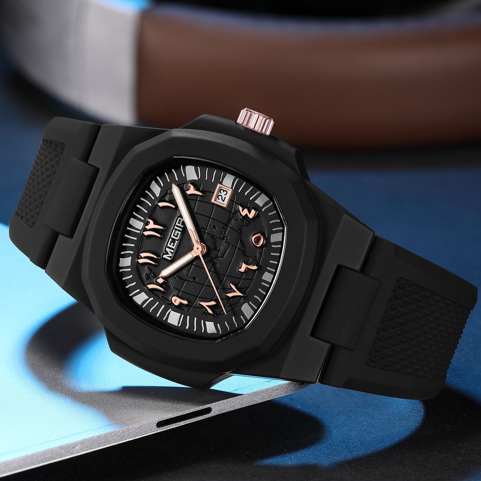 MEGIR 43MM Irregular Dial Men Watches Quartz Waterproof Sport Casual Wristwatch Clock Date Gifts for Man Reloj Hombre 8119-17