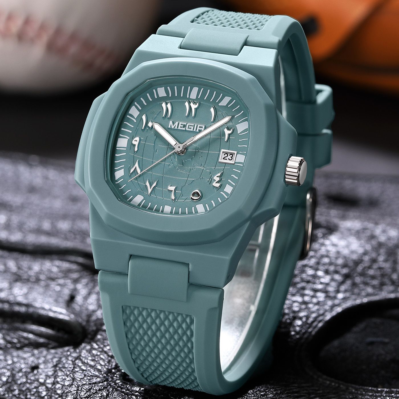 MEGIR 43MM Irregular Dial Men Watches Quartz Waterproof Sport Casual Wristwatch Clock Date Gifts for Man Reloj Hombre 8119-14