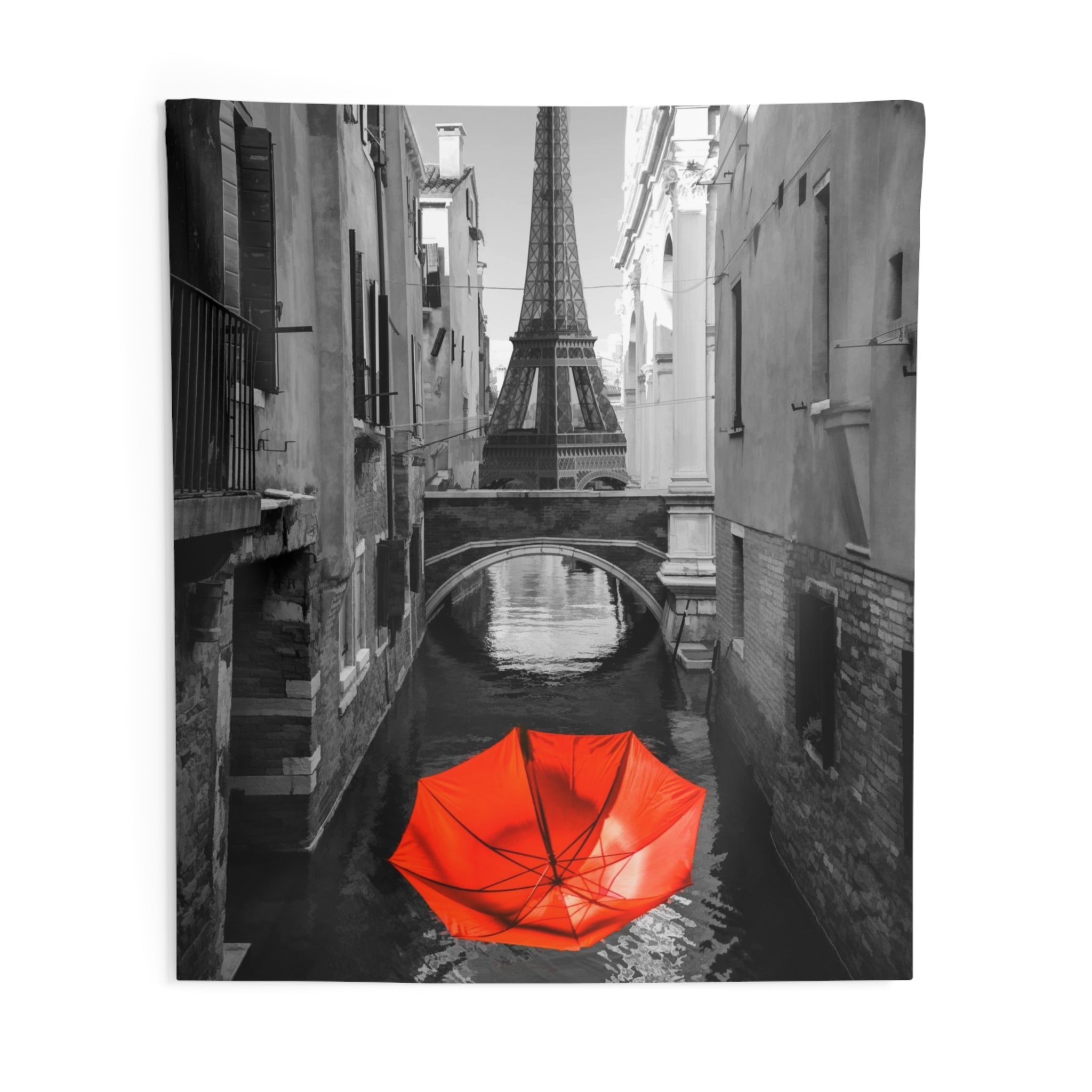 Red umbrella Eiffel tower View Tapestry-3