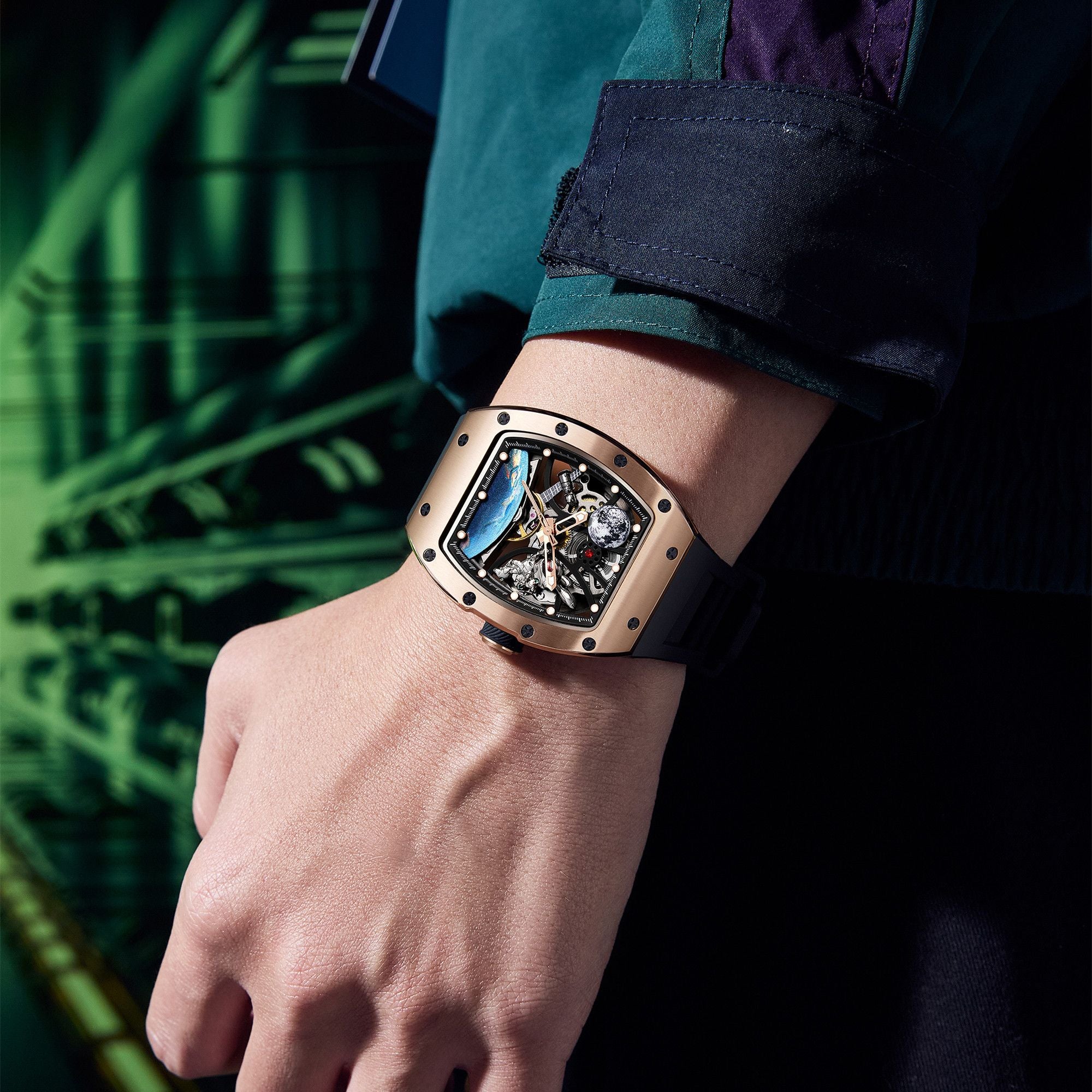 MEGIR Skeleton Dial Automatic Mechanical Movement Men Watch Fashion Sport Wristwatches Waterproof Man Clock Reloj Hombre 9190-14-3