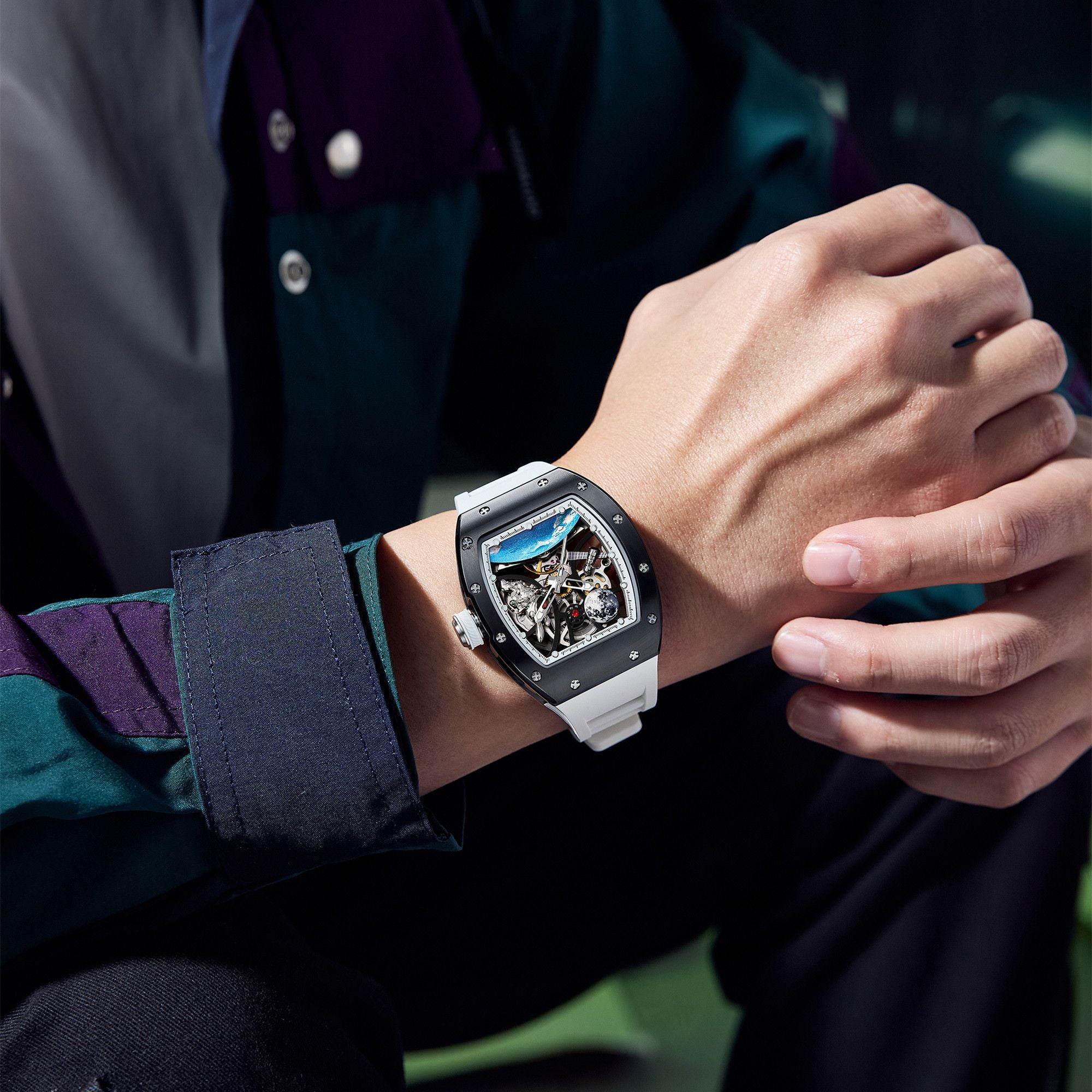 MEGIR Skeleton Dial Automatic Mechanical Movement Men Watch Fashion Sport Wristwatches Waterproof Man Clock Reloj Hombre 9190-14-2