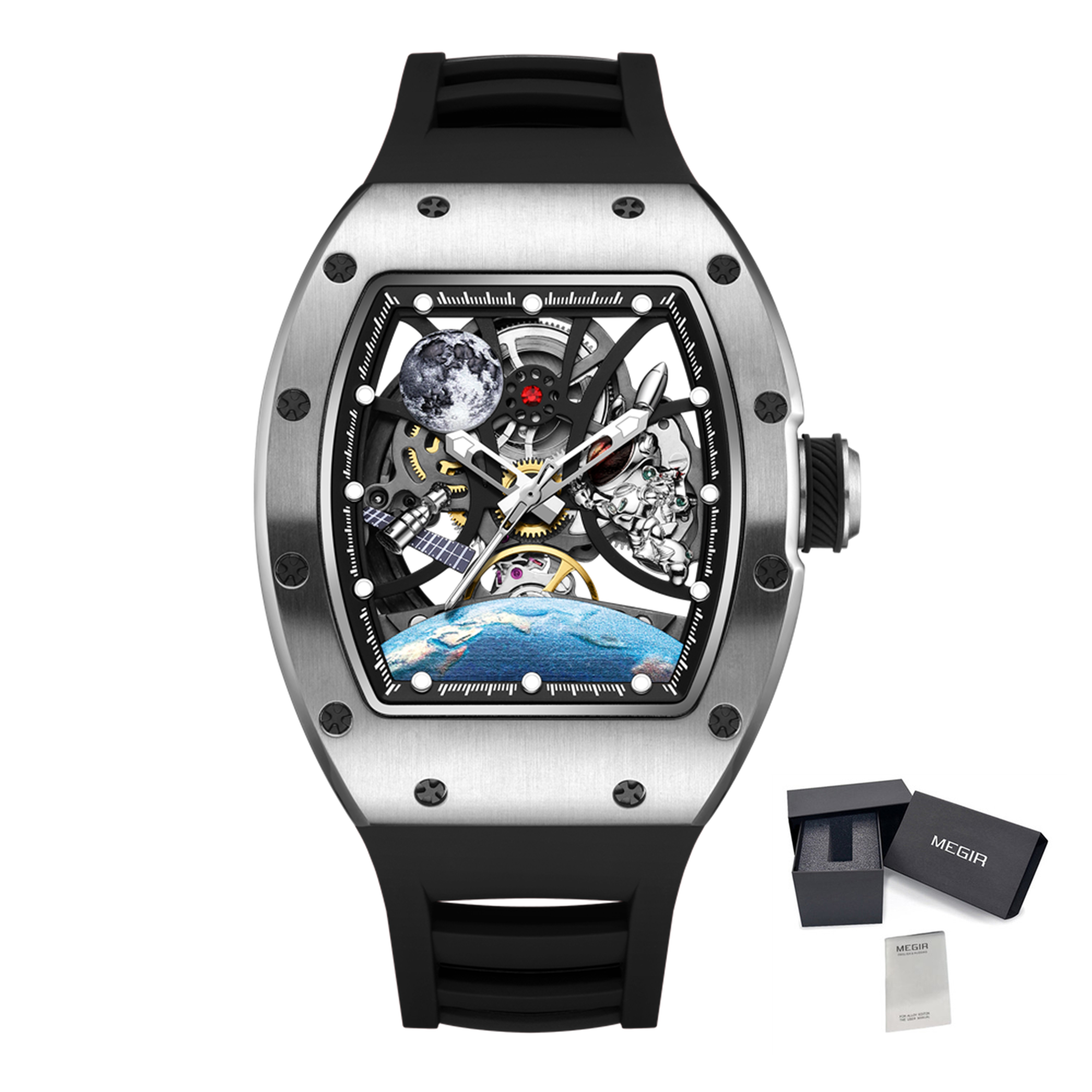 MEGIR Skeleton Dial Automatic Mechanical Movement Men Watch Fashion Sport Wristwatches Waterproof Man Clock Reloj Hombre 9190-14-17