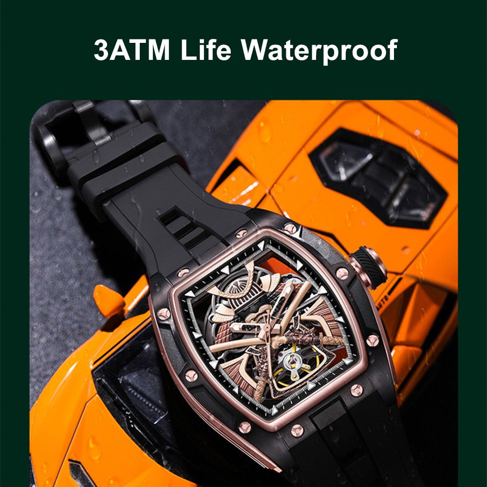 MEGIR Men Mechanical Watches Luxury Hollow Out Automatic Movement Wristwatch Clock Stainless Steel Case Waterproof Watch 9198-5-7