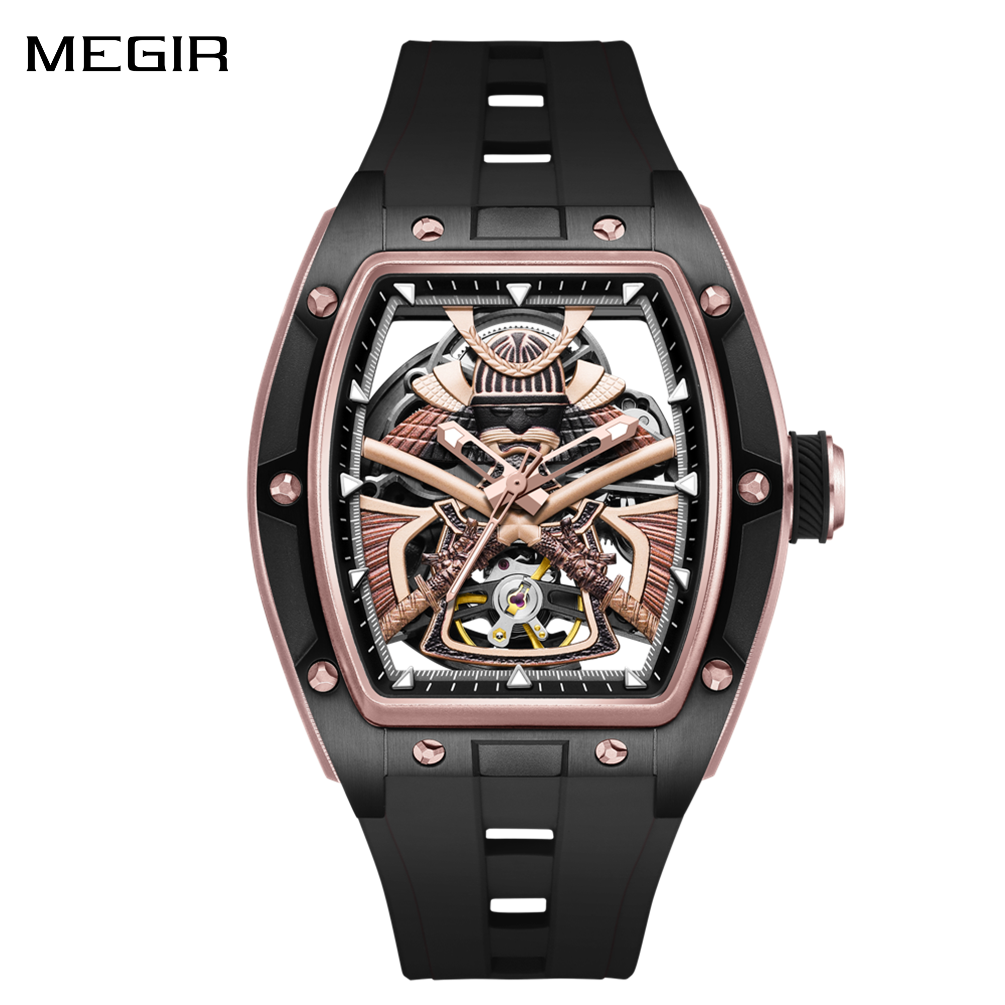 MEGIR Men Mechanical Watches Luxury Hollow Out Automatic Movement Wristwatch Clock Stainless Steel Case Waterproof Watch 9198-5-0
