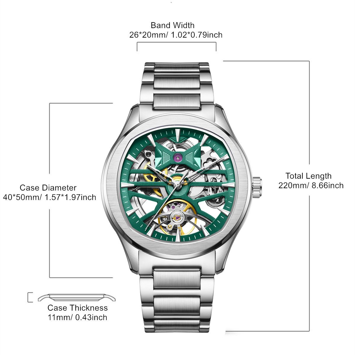 MEGIR Fashion Sport Watches for Men Skeleton Dial Automatic Mechanical Movement Wristwatch Waterproof Clock Reloj Hombre 9204-5-8