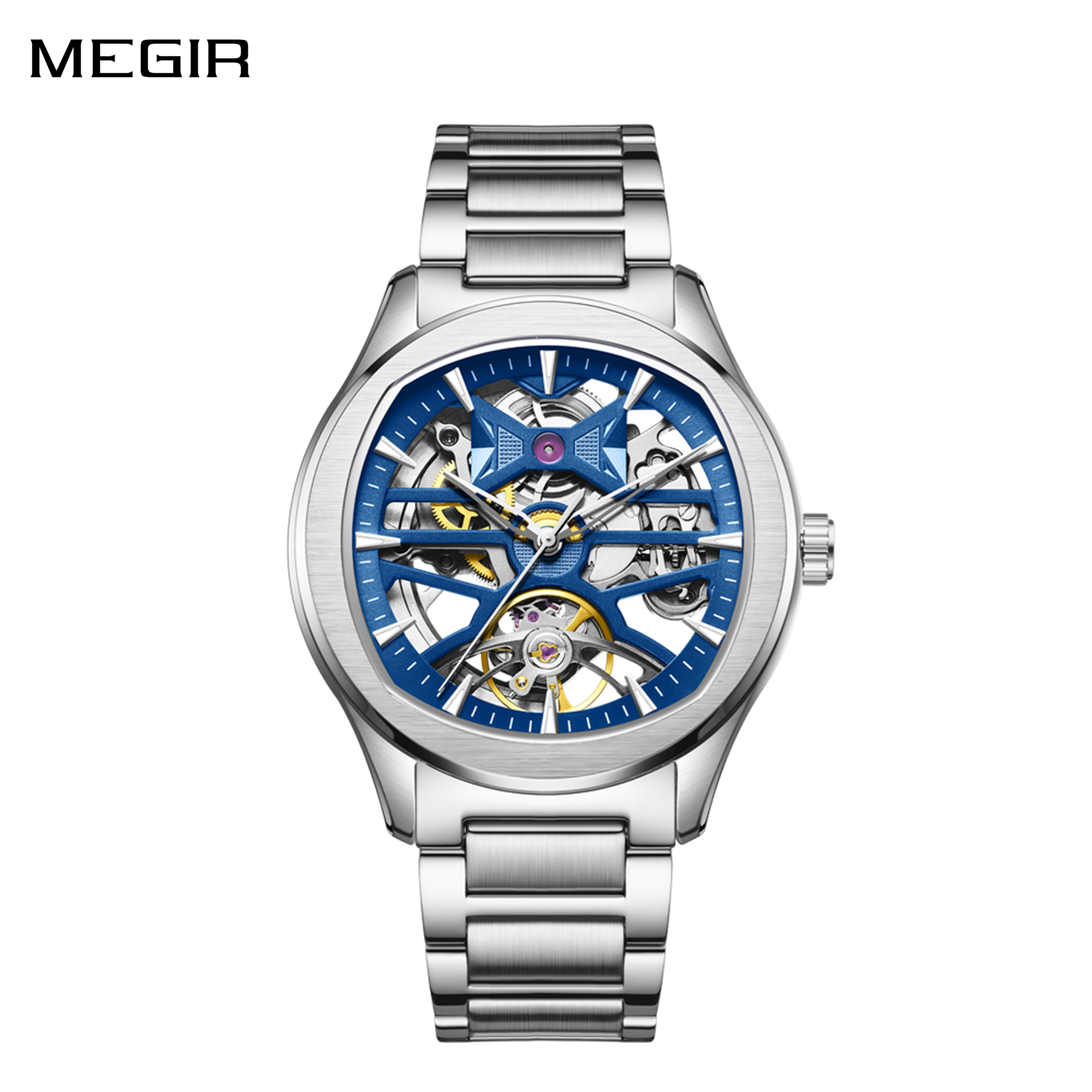 MEGIR Fashion Sport Watches for Men Skeleton Dial Automatic Mechanical Movement Wristwatch Waterproof Clock Reloj Hombre 9204-5-0