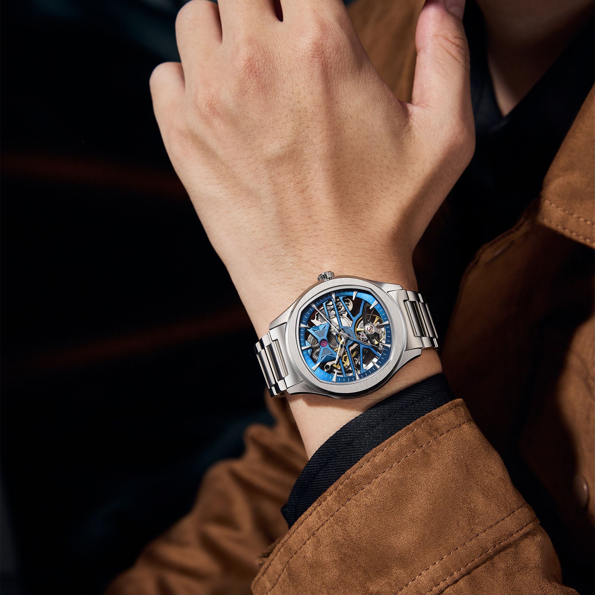 MEGIR Fashion Sport Watches for Men Skeleton Dial Automatic Mechanical Movement Wristwatch Waterproof Clock Reloj Hombre 9204-5-1