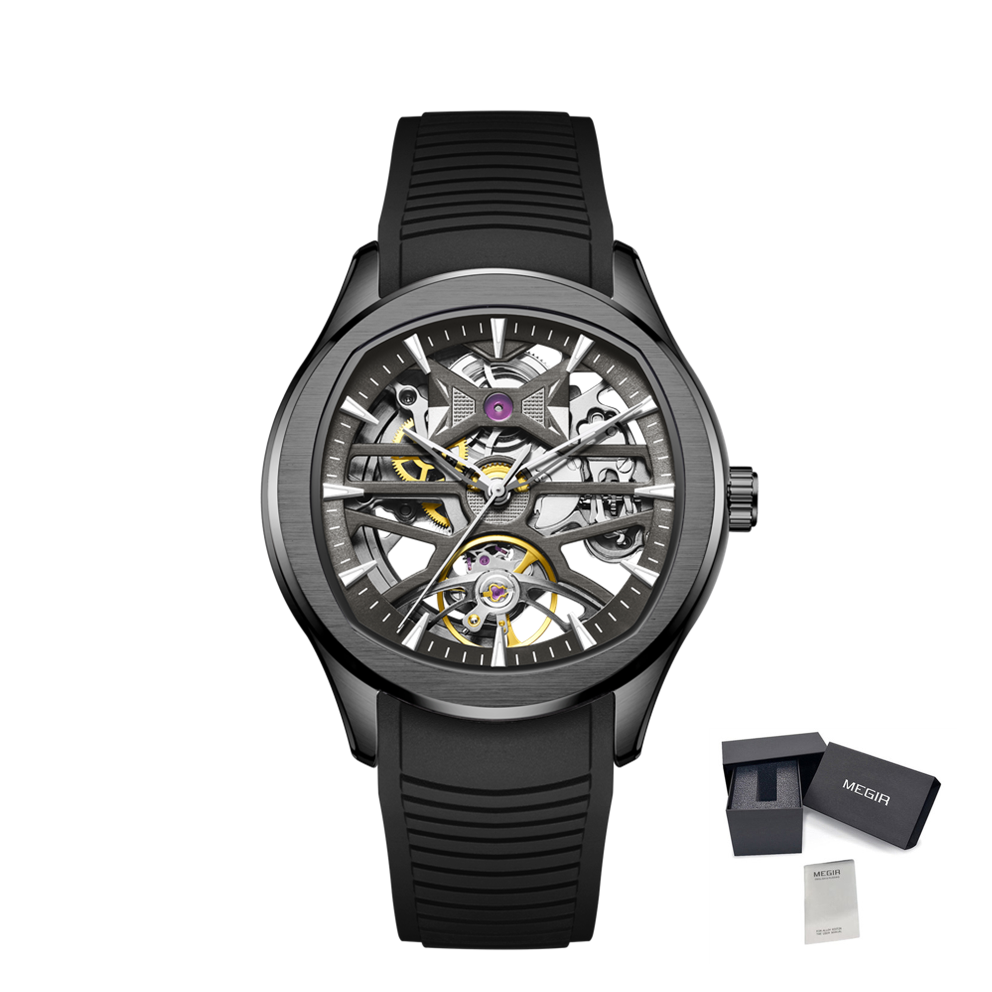 MEGIR Fashion Sport Watches for Men Skeleton Dial Automatic Mechanical Movement Wristwatch Waterproof Clock Reloj Hombre 9204-5-24