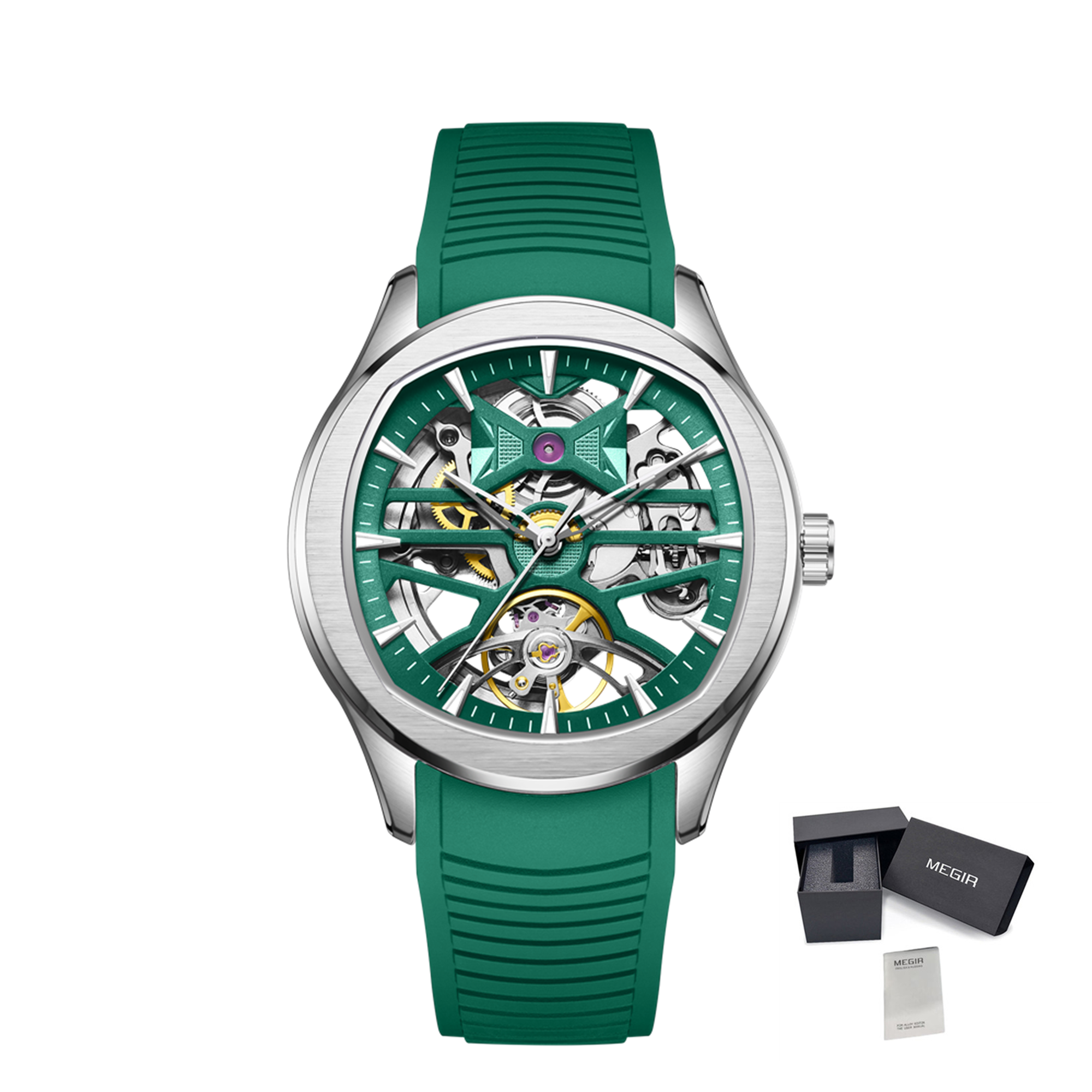 MEGIR Fashion Sport Watches for Men Skeleton Dial Automatic Mechanical Movement Wristwatch Waterproof Clock Reloj Hombre 9204-5-23