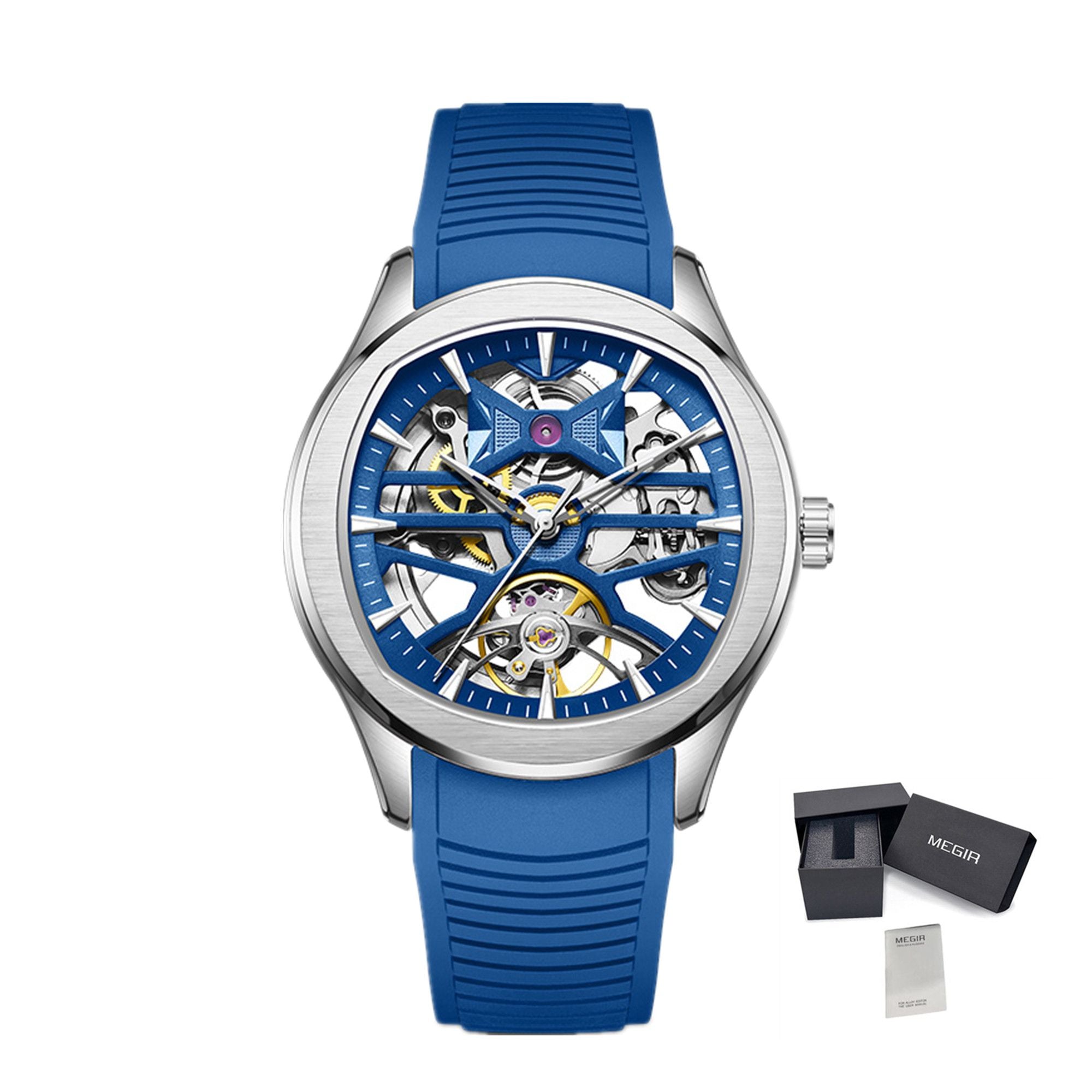 MEGIR Fashion Sport Watches for Men Skeleton Dial Automatic Mechanical Movement Wristwatch Waterproof Clock Reloj Hombre 9204-5-22