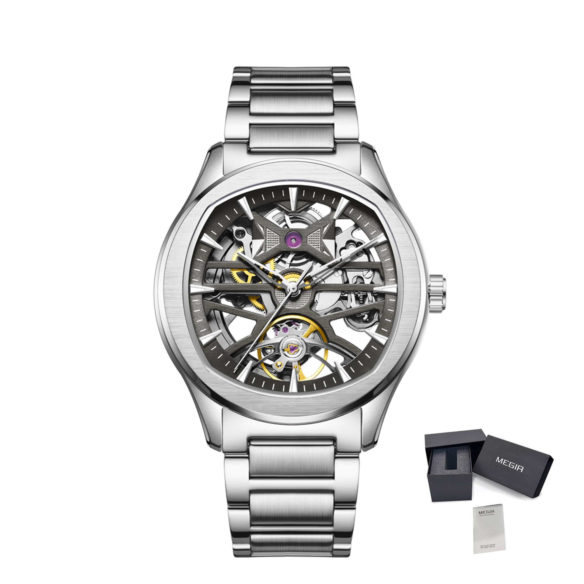 MEGIR Fashion Sport Watches for Men Skeleton Dial Automatic Mechanical Movement Wristwatch Waterproof Clock Reloj Hombre 9204-5-21