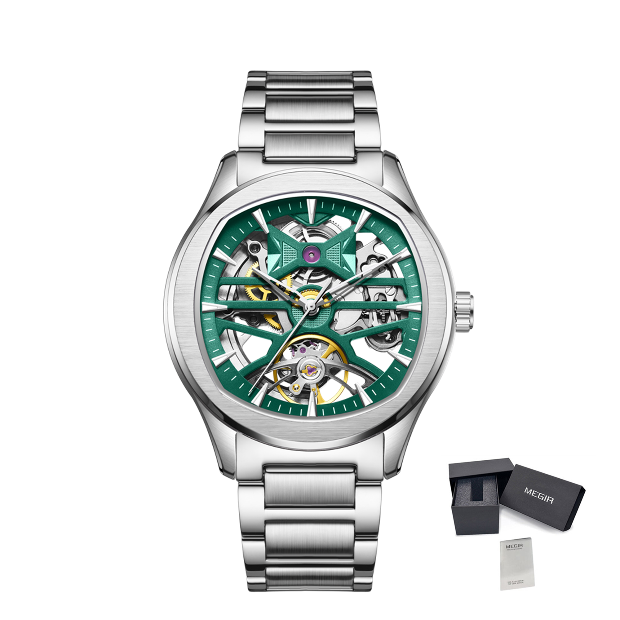 MEGIR Fashion Sport Watches for Men Skeleton Dial Automatic Mechanical Movement Wristwatch Waterproof Clock Reloj Hombre 9204-5-20