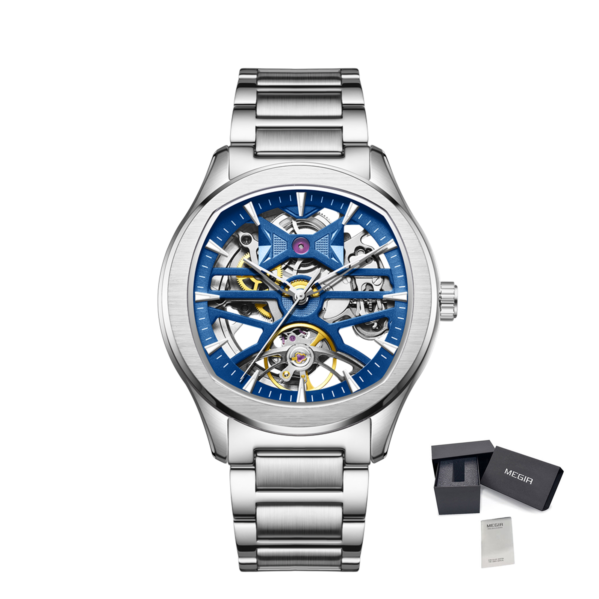 MEGIR Fashion Sport Watches for Men Skeleton Dial Automatic Mechanical Movement Wristwatch Waterproof Clock Reloj Hombre 9204-5-19