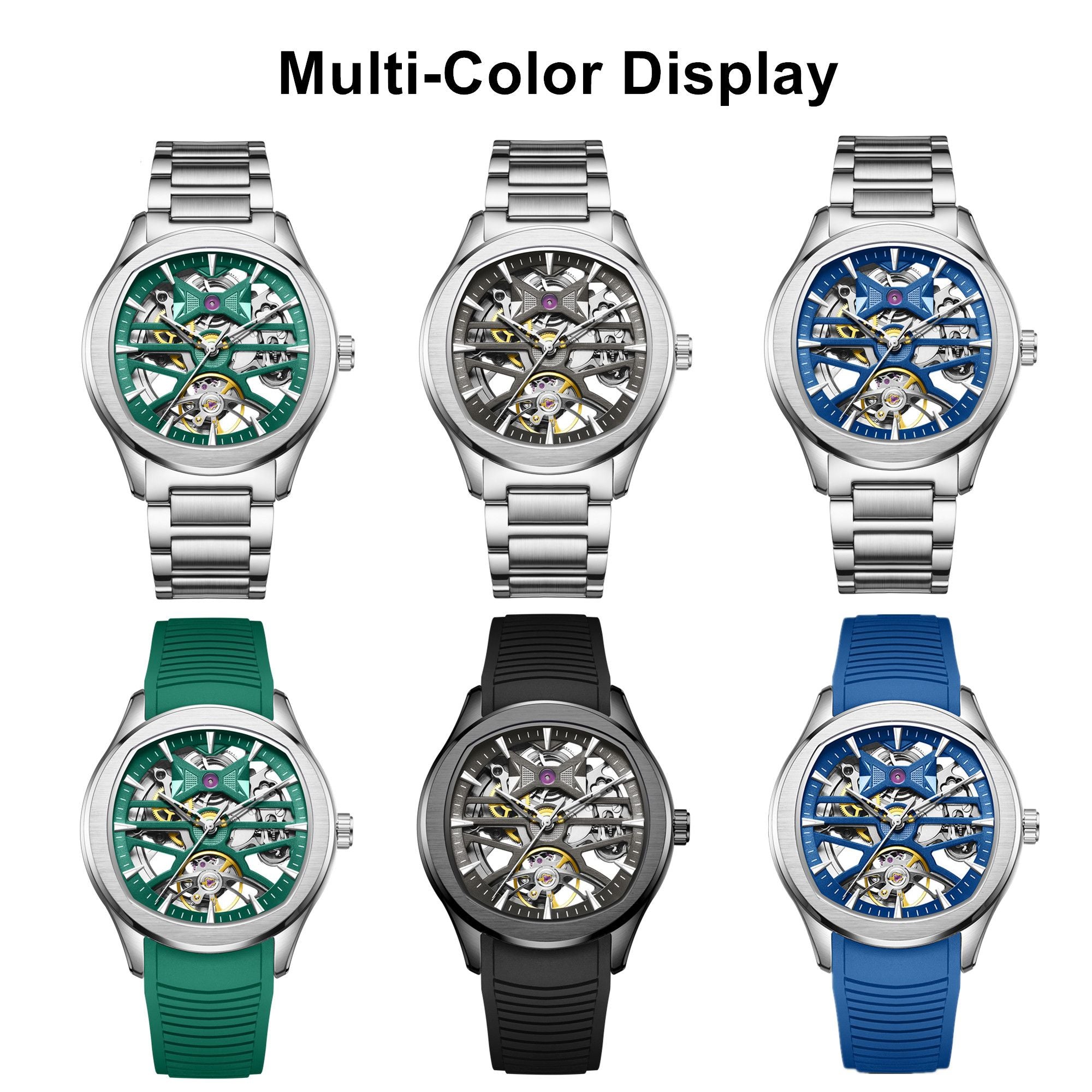 MEGIR Fashion Sport Watches for Men Skeleton Dial Automatic Mechanical Movement Wristwatch Waterproof Clock Reloj Hombre 9204-5-7