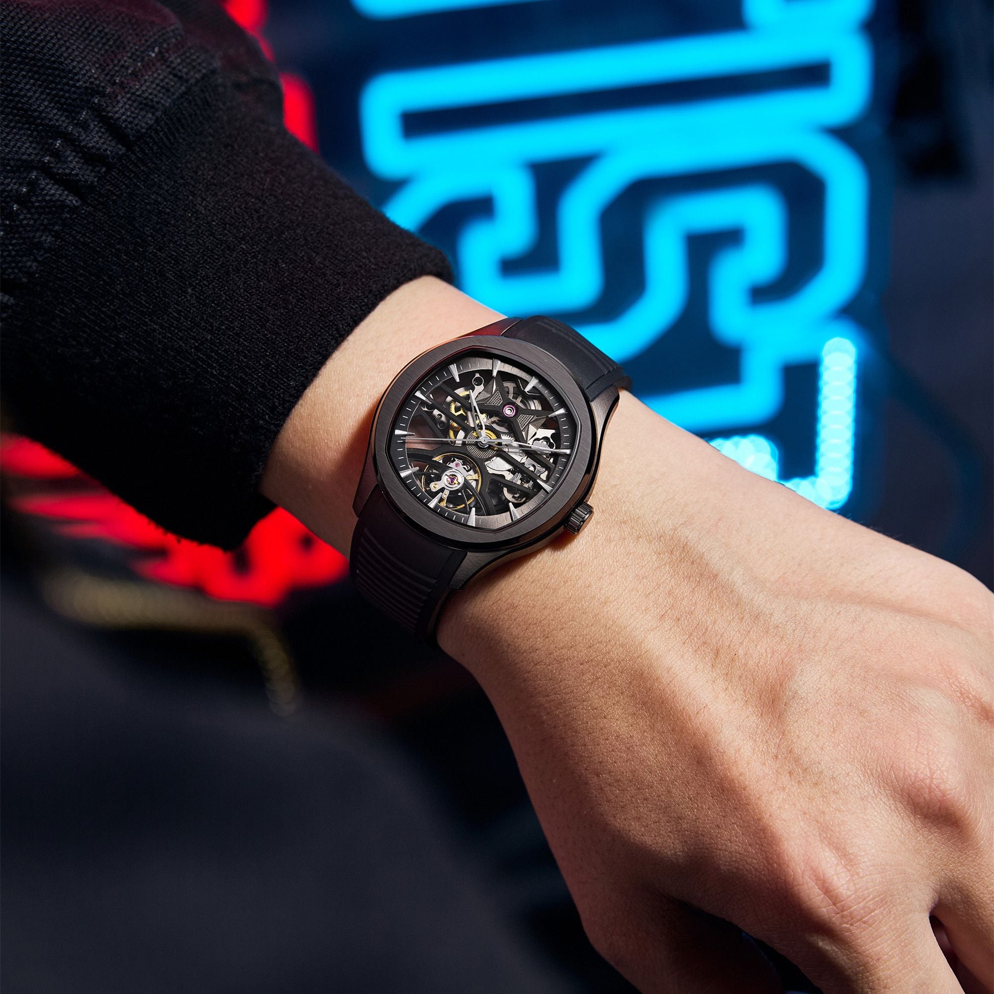 MEGIR Fashion Sport Watches for Men Skeleton Dial Automatic Mechanical Movement Wristwatch Waterproof Clock Reloj Hombre 9204-5-6