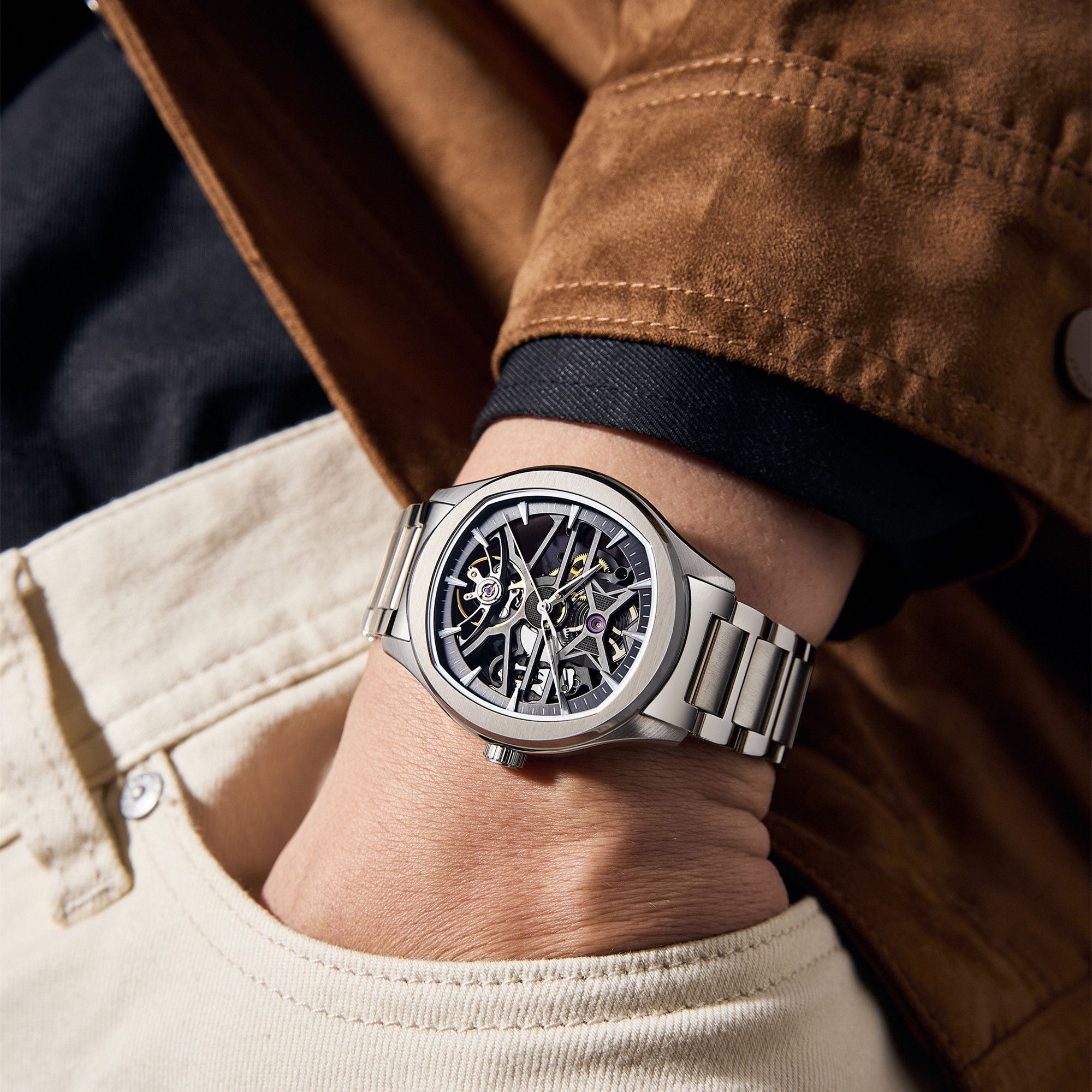 MEGIR Fashion Sport Watches for Men Skeleton Dial Automatic Mechanical Movement Wristwatch Waterproof Clock Reloj Hombre 9204-5-2