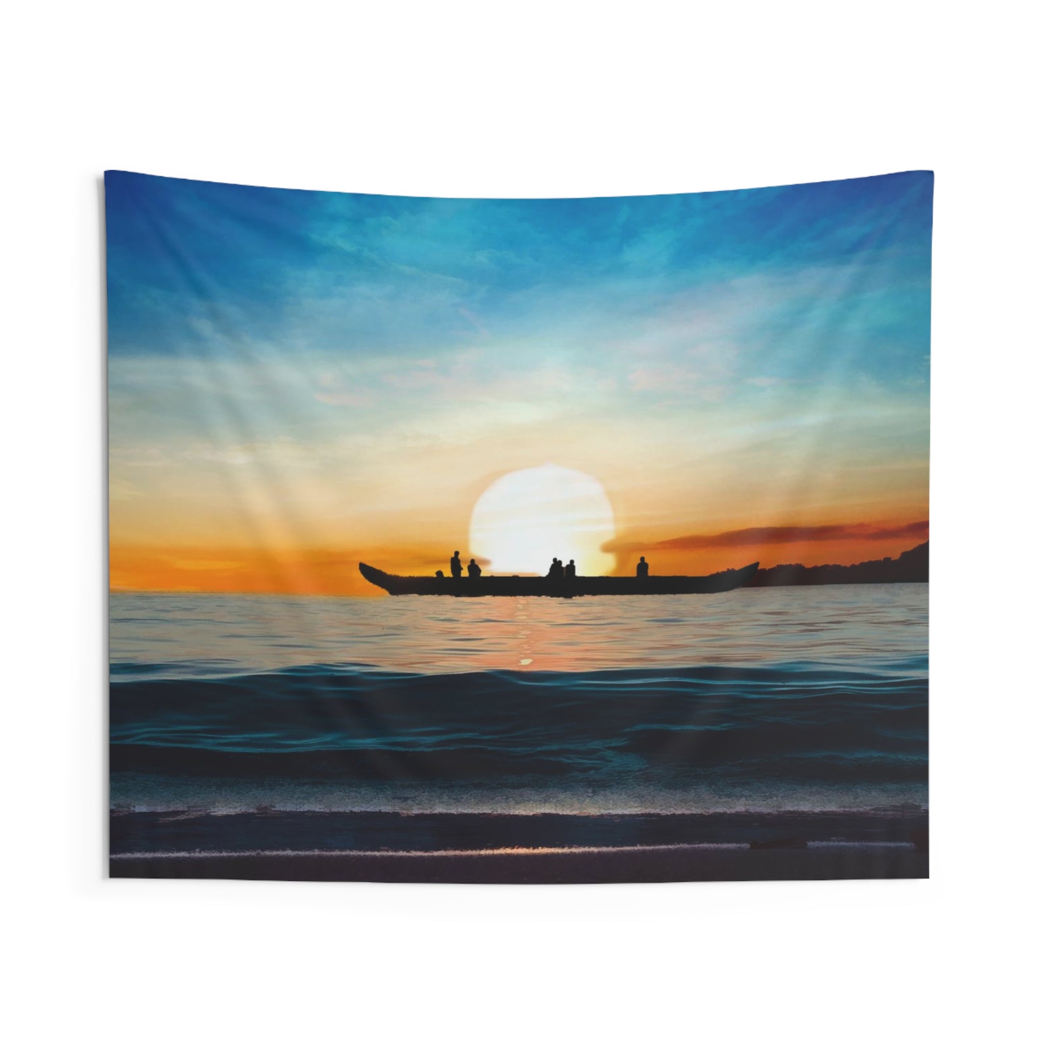 Boat And Sunset Tapestry-0