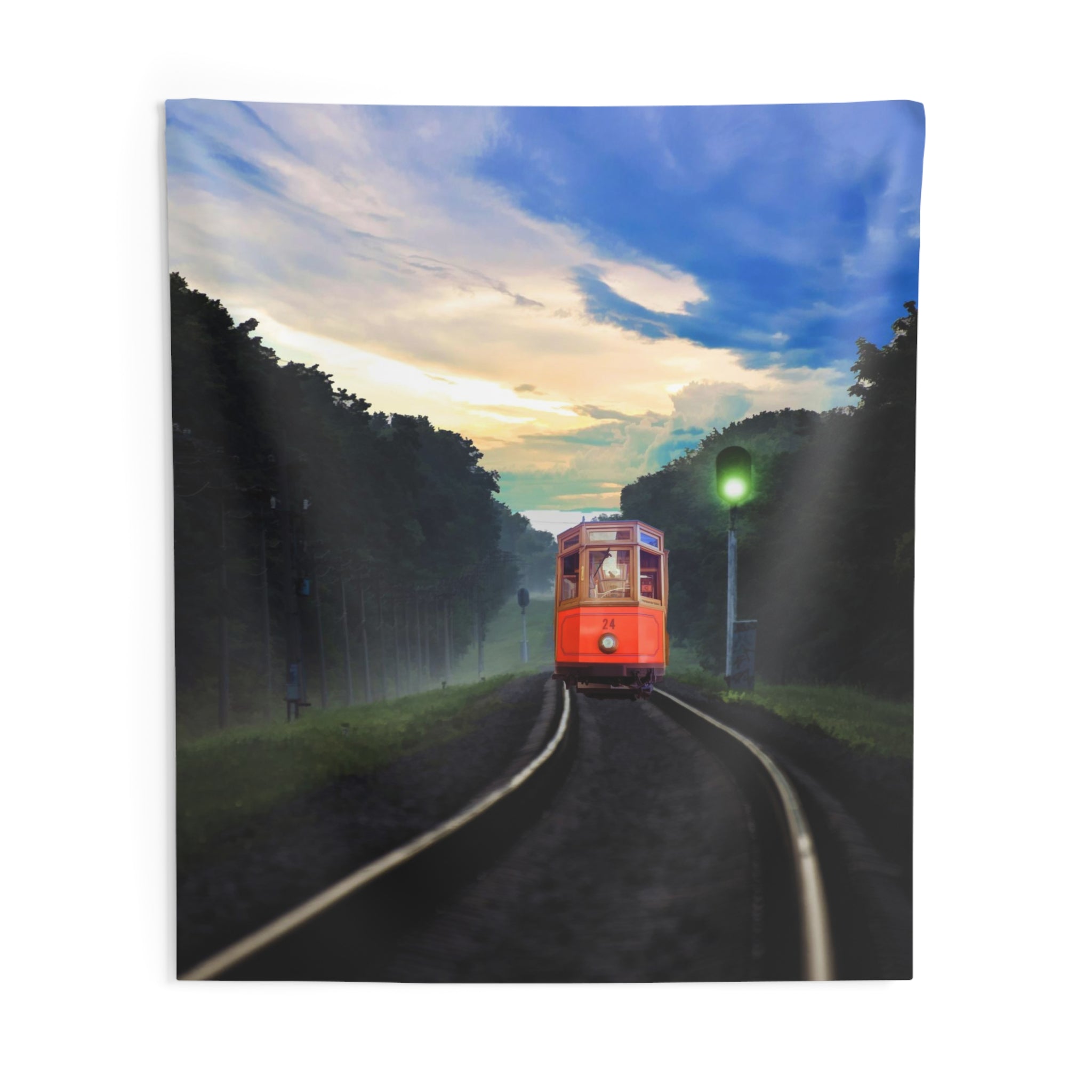 Vinatge train In forest Tapestry-3