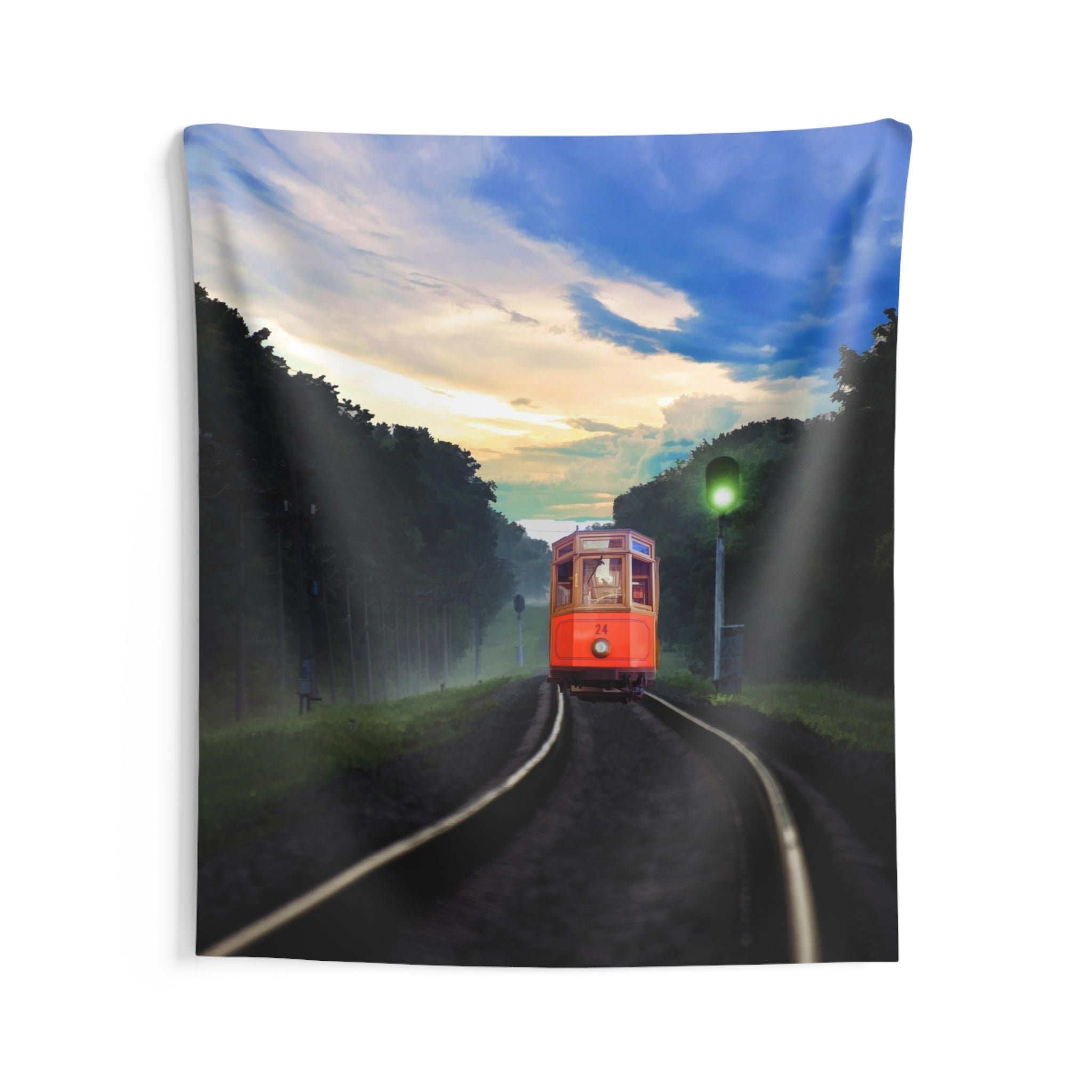 Vinatge train In forest Tapestry-2