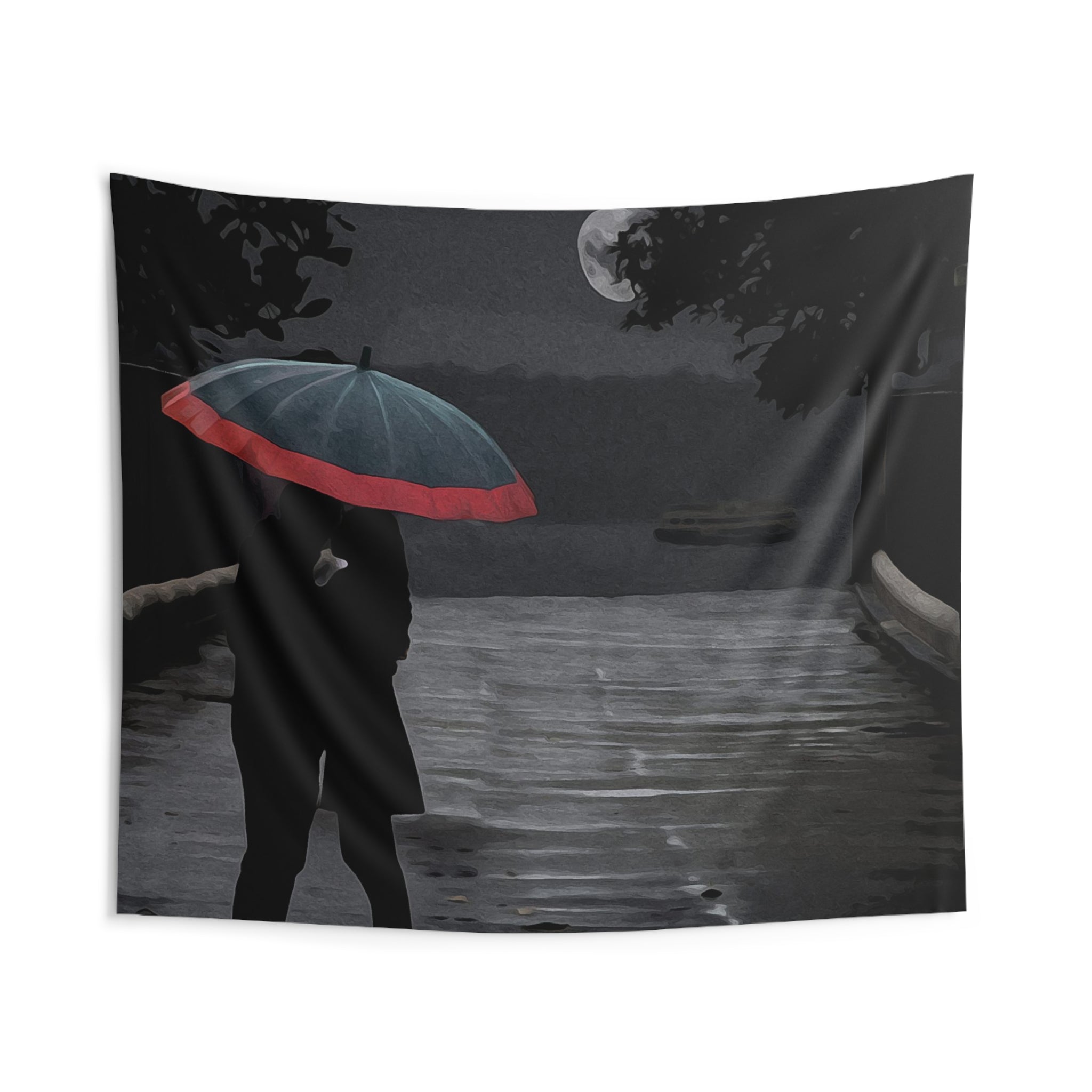 Couple Love Kiss in Moonlight Tapestry-1