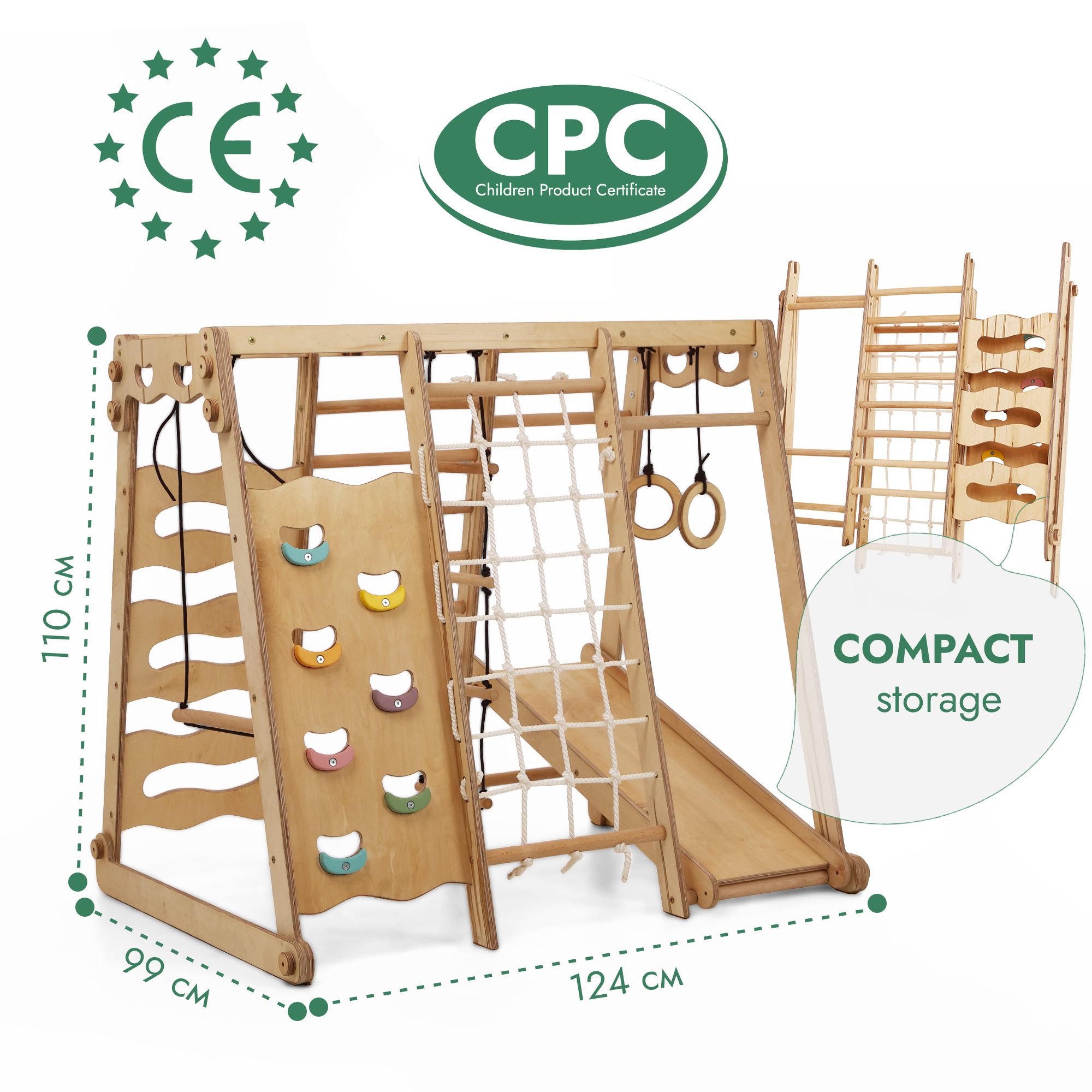 6in1 Toddler Wooden Climbing Frame -  Playground + Swings Set + Slide Board + Rope + Stairs-1